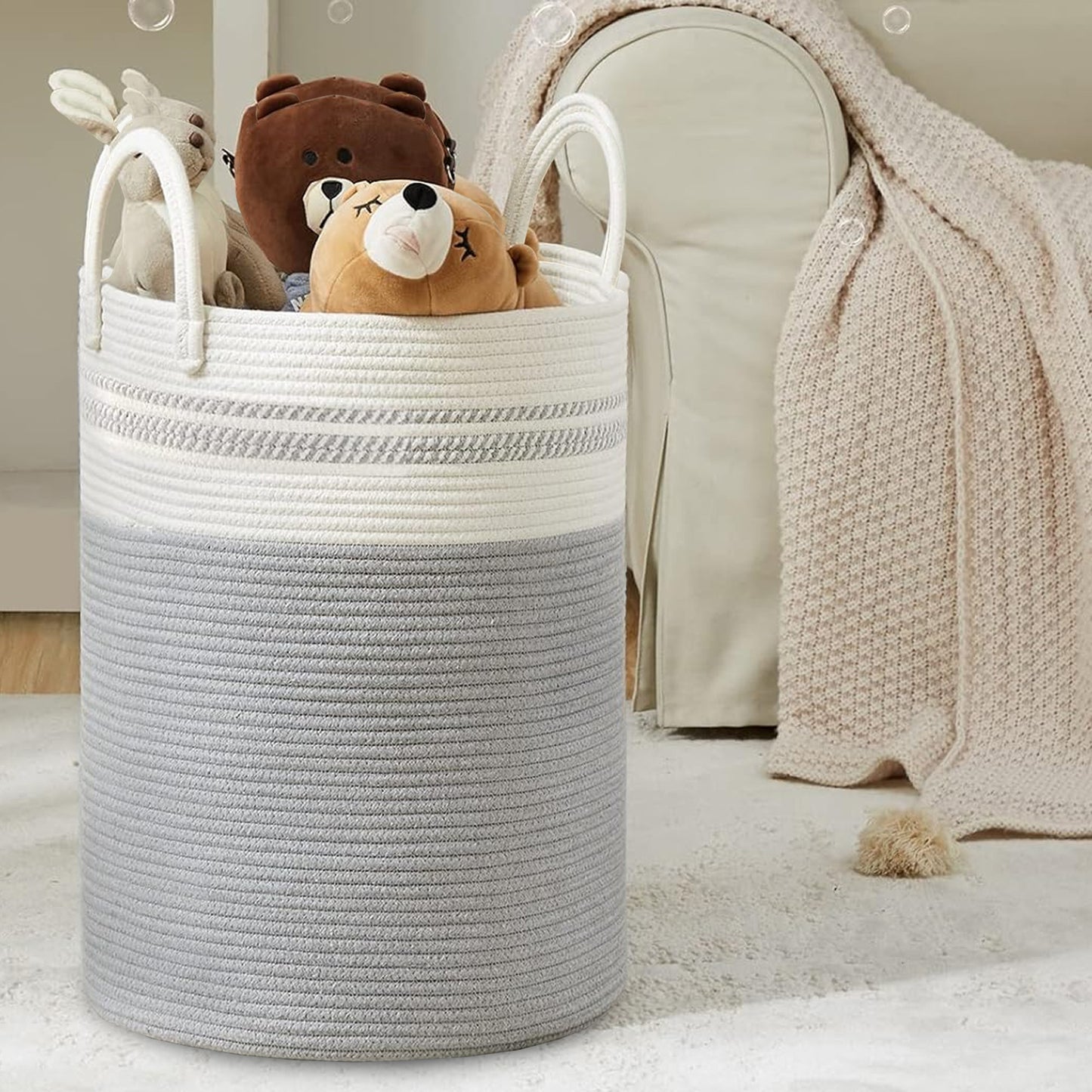 Cheer Collection Large Cotton Rope Laundry Hamper 16 x 16 x 22 Inch Versatile Storage Basket