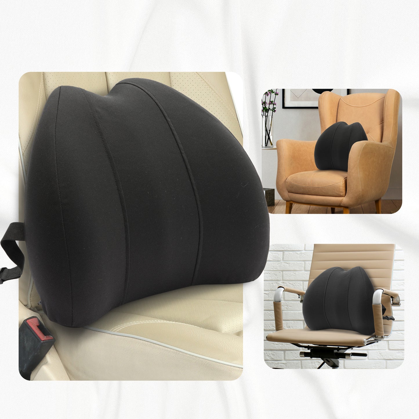Cheer Collection Memory Foam Lumbar Support Pillow for Chair, Car, or Travel – Washable Cover