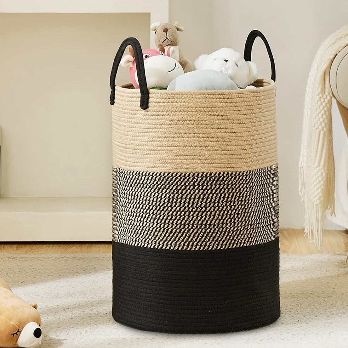 Cheer Collection Large Cotton Rope Laundry Hamper 16 x 16 x 22 Inch Versatile Storage Basket