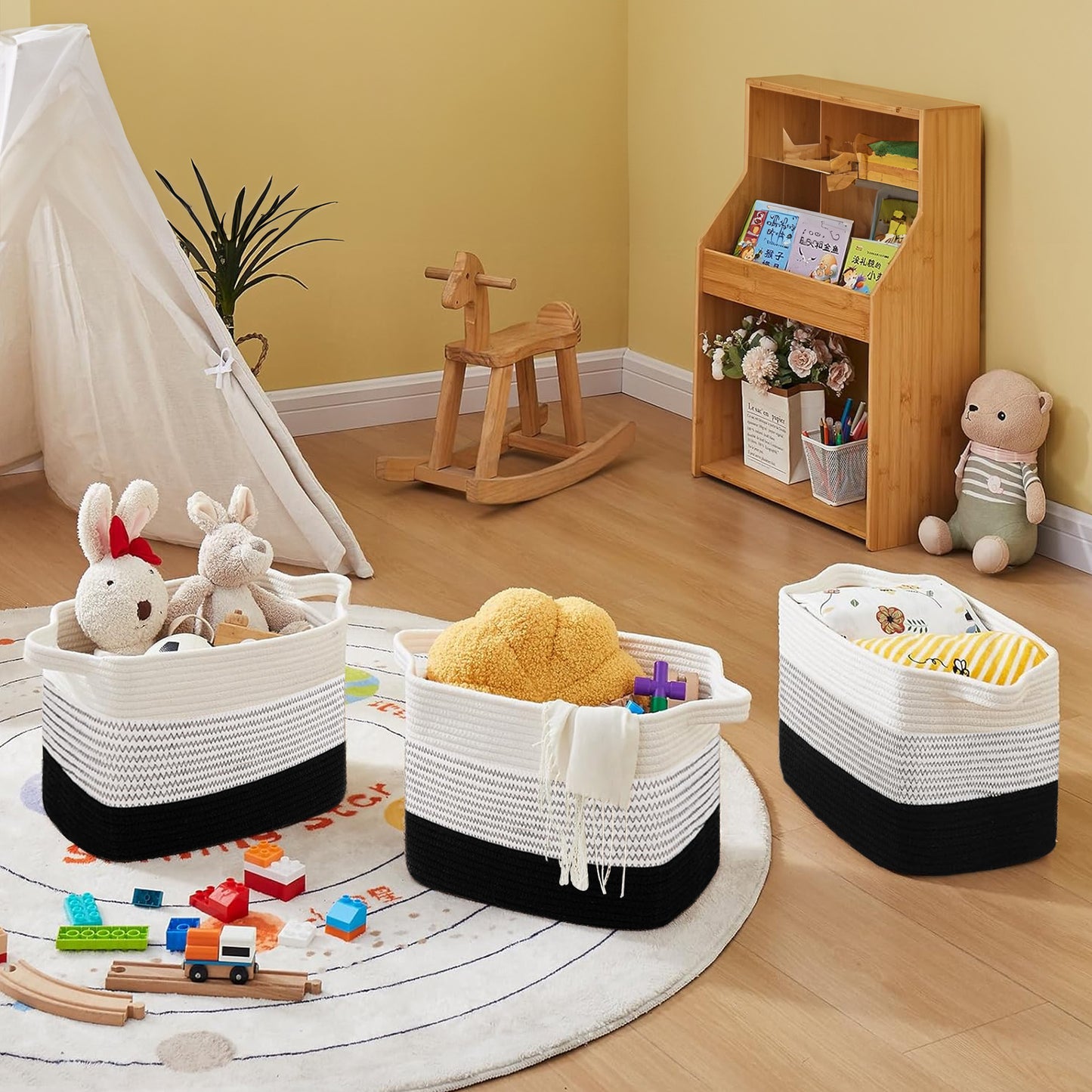 Cheer Collection 3-Pack Cotton Rope Storage Baskets – Soft, Durable & Foldable for Home Organization
