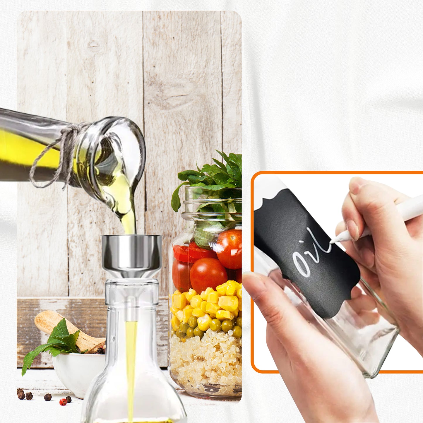 Cheer Collection 2 Pack Glass Olive Oil Dispenser Set 17oz with Funnel Brush Spouts and Labels