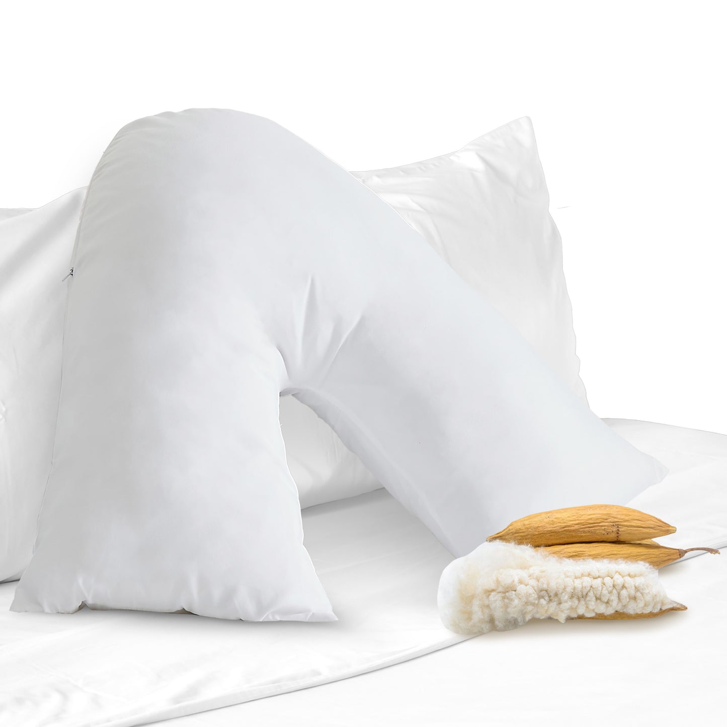 Cheer Collection Natural Kapok Fiber V-Shaped Pregnancy Pillow With Removable Washable Cover