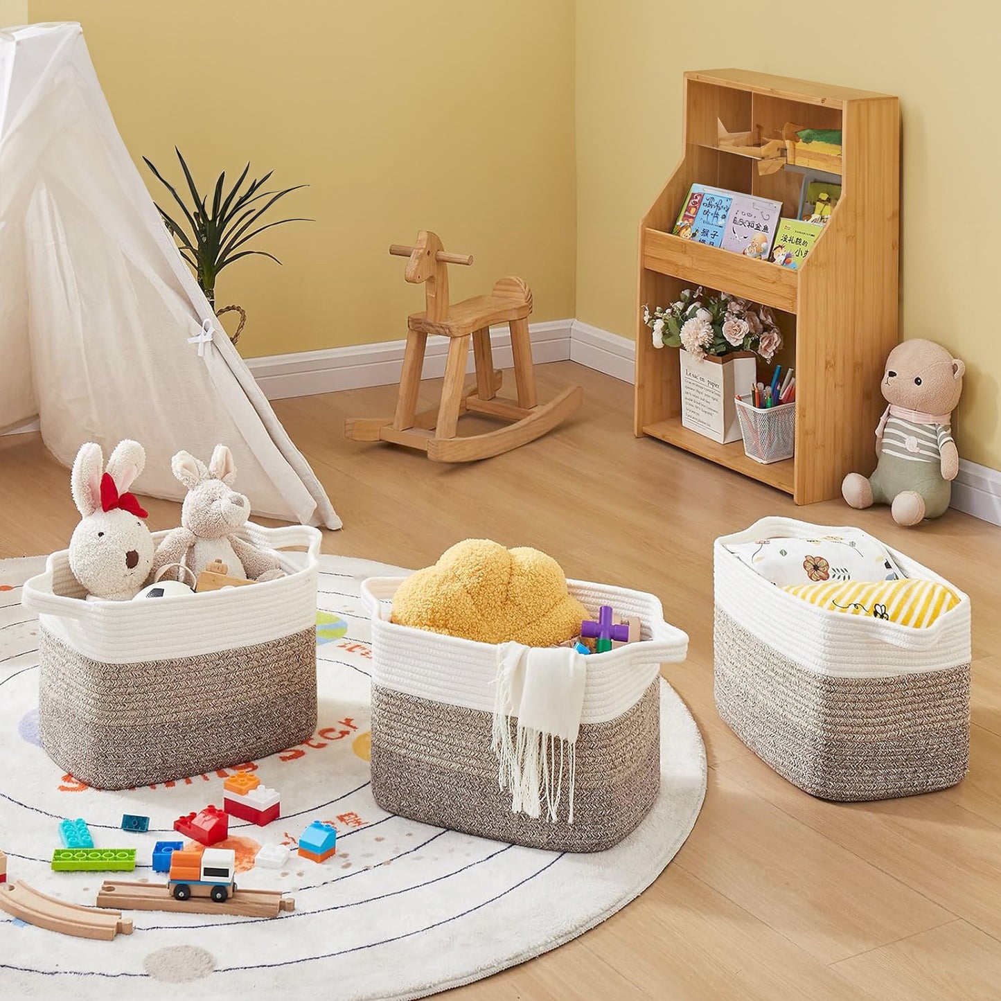 Cheer Collection 3-Pack Cotton Rope Storage Baskets – Soft, Durable & Foldable for Home Organization