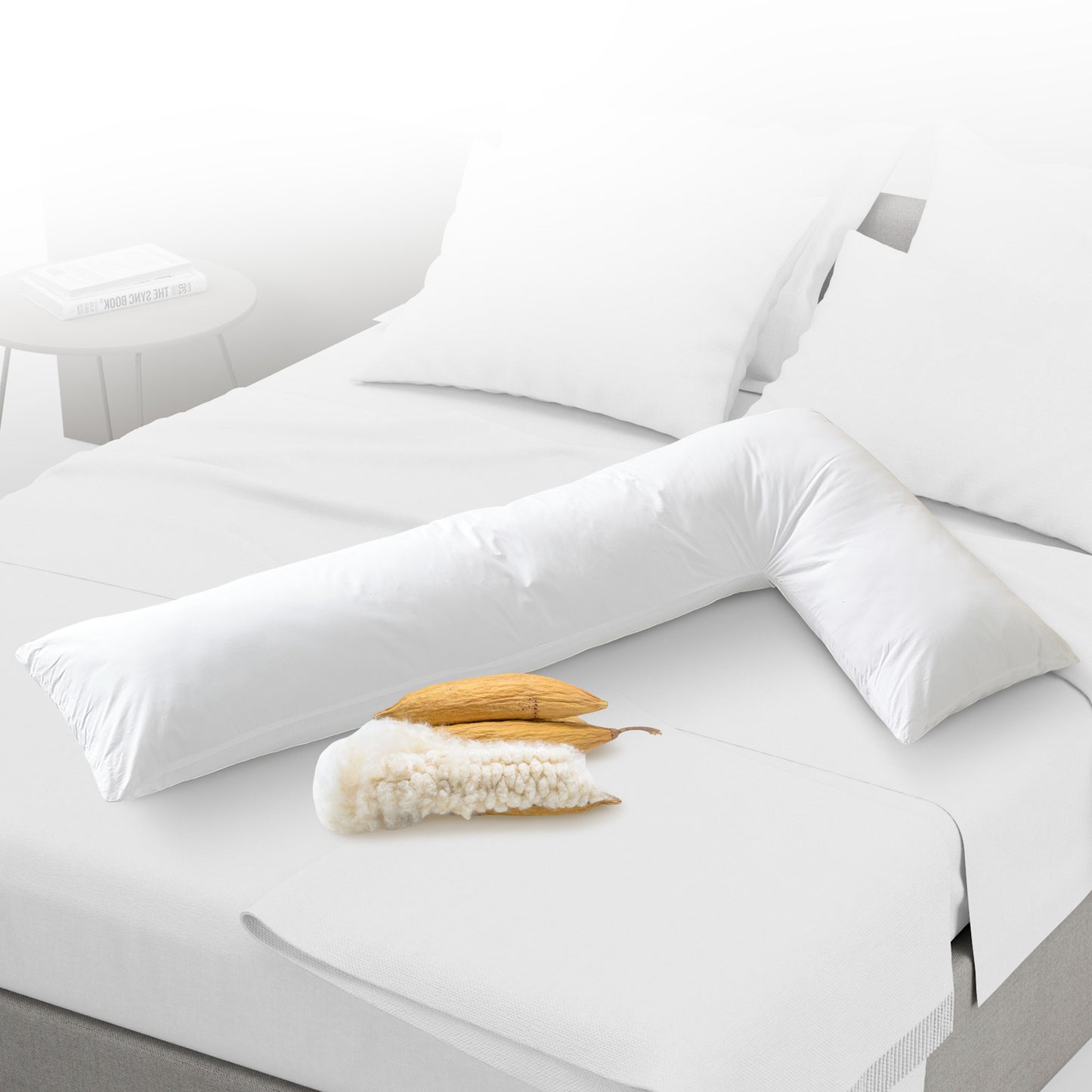 Cheer Collection L-Shaped Kapok Fiber Body Pillow for Full Pregnancy Support With Removable Washable Cover