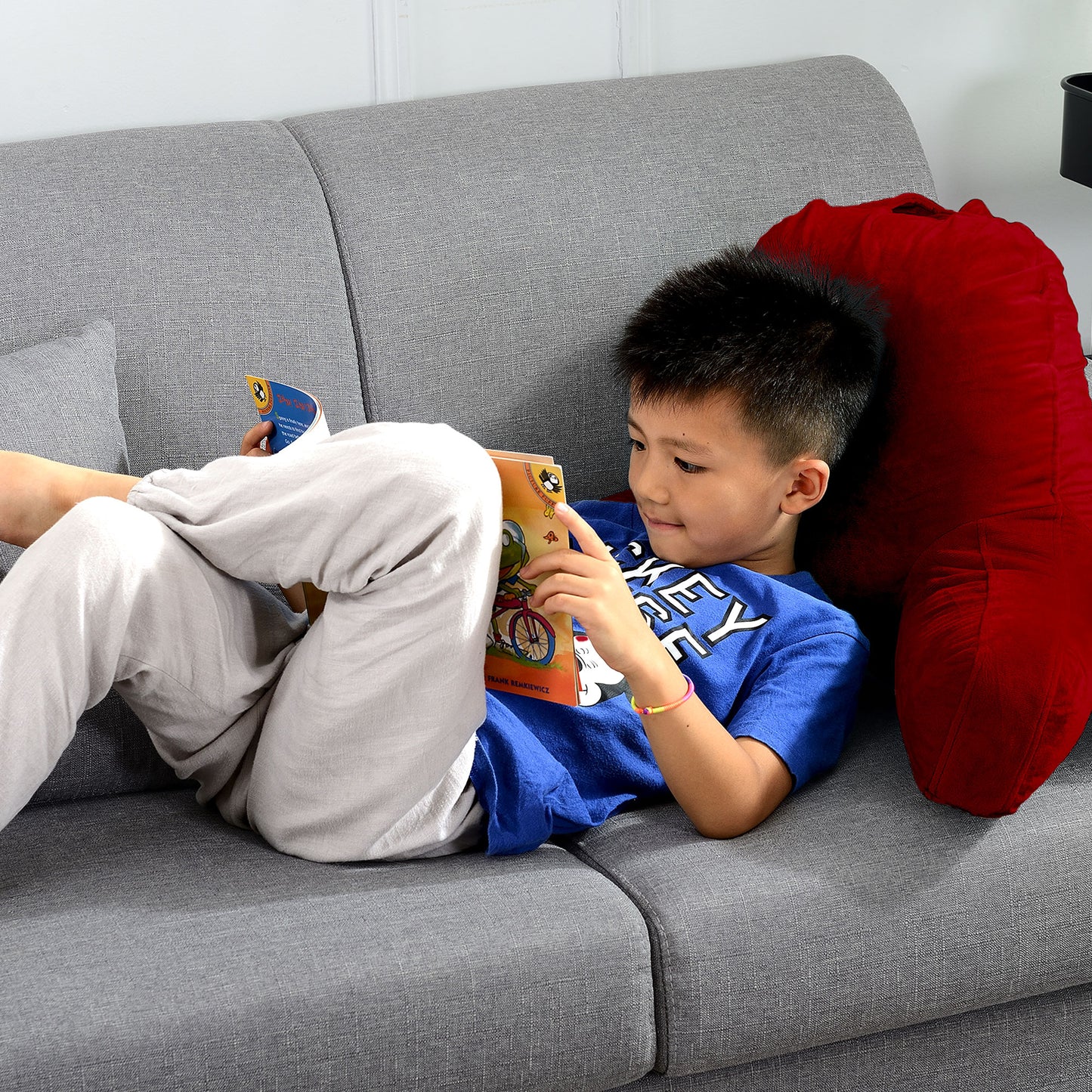 Cheer Collection Kids Size Reading and Gaming Pillow with Armrest - Plush Fiber Filled Backrest Pillow