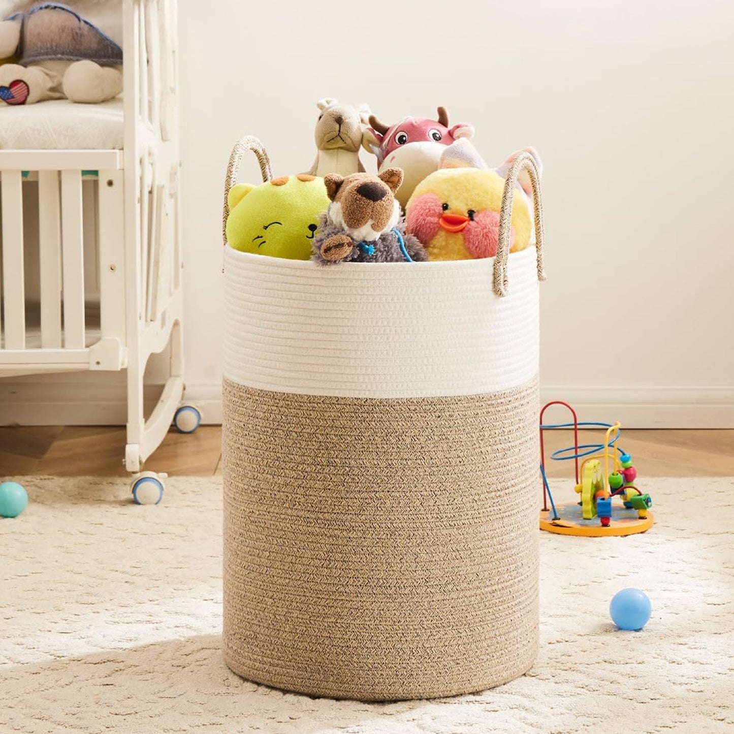 Cheer Collection Large Cotton Rope Laundry Hamper 16 x 16 x 22 Inch Versatile Storage Basket