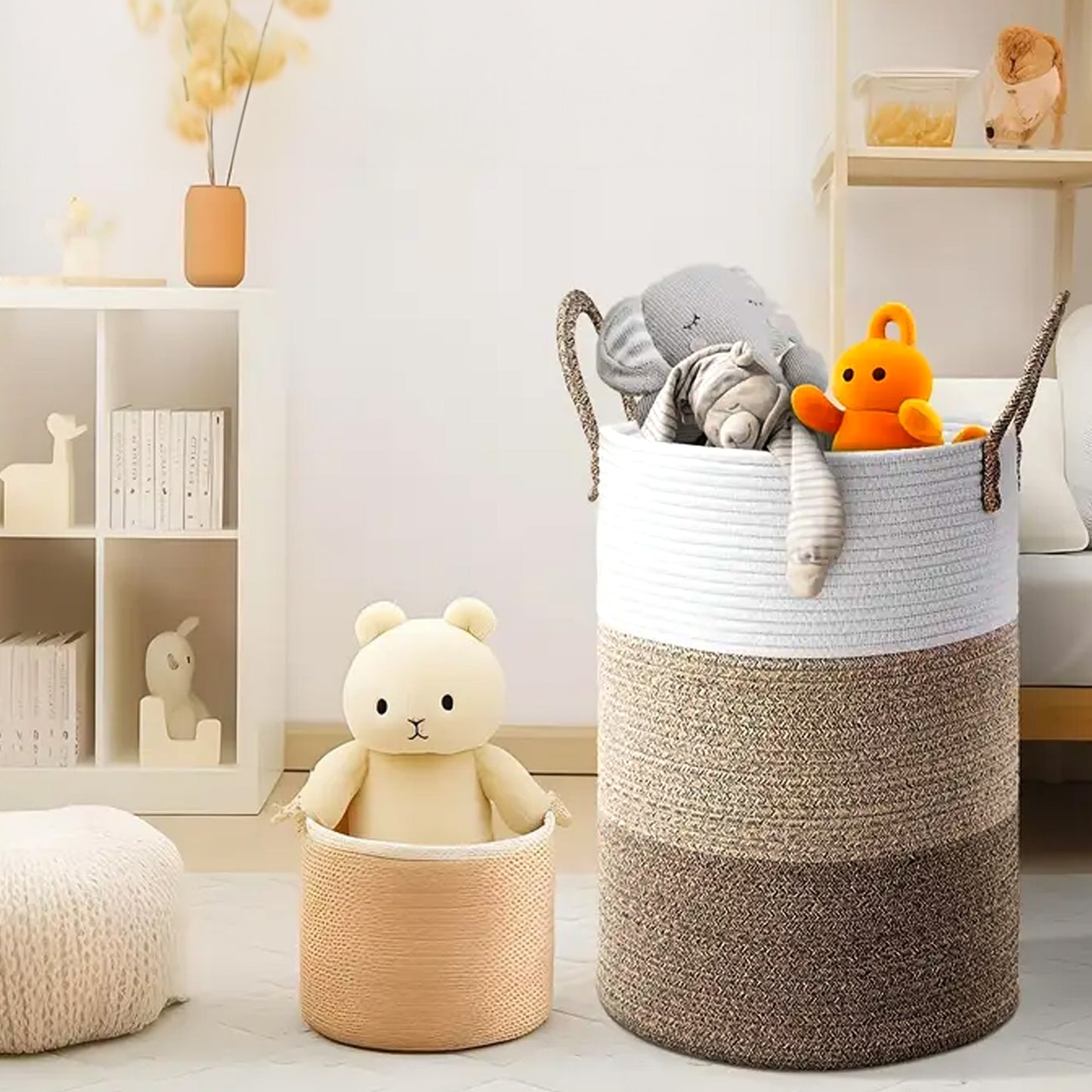 Cheer Collection Large Cotton Rope Laundry Hamper 16 x 16 x 22 Inch Versatile Storage Basket