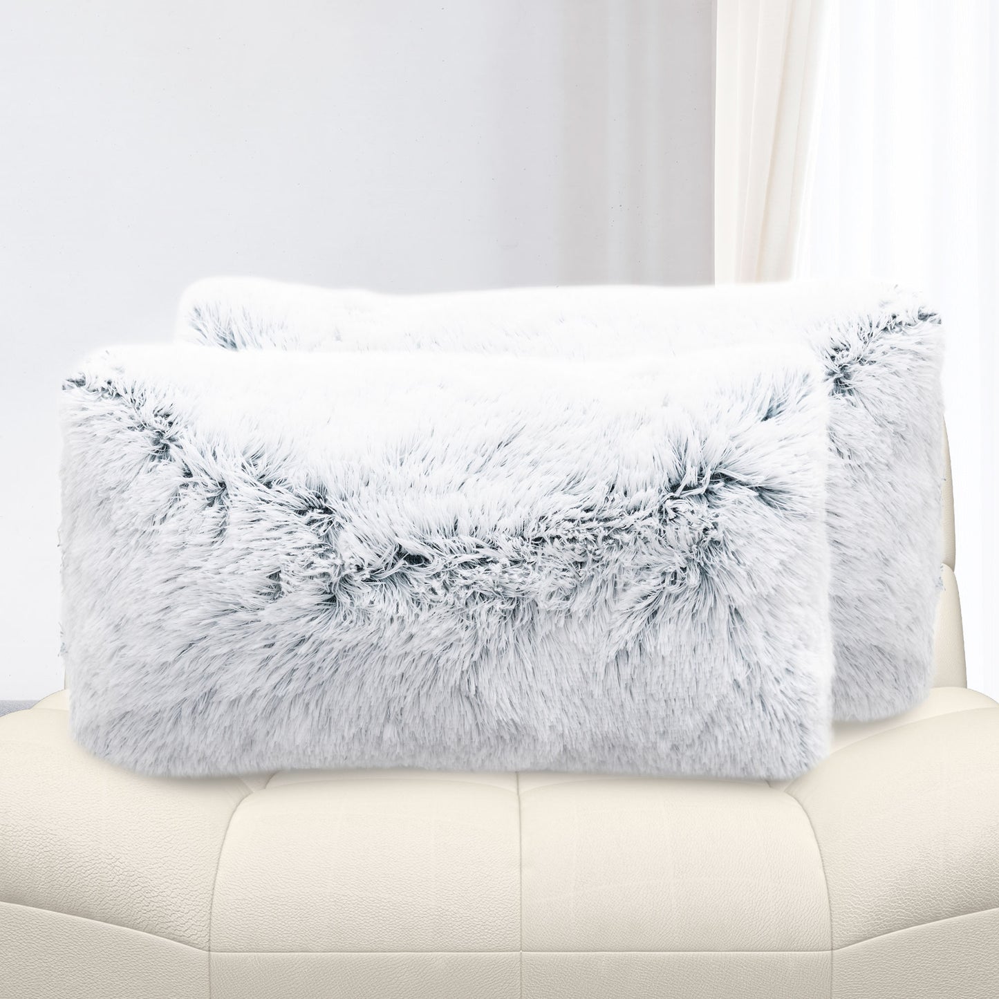 Cheer Collection Shaggy Long Hair Throw Pillows - Super Soft and Plush Faux Fur Lumbar Accent Pillows - 12 x 20 - Set of 2