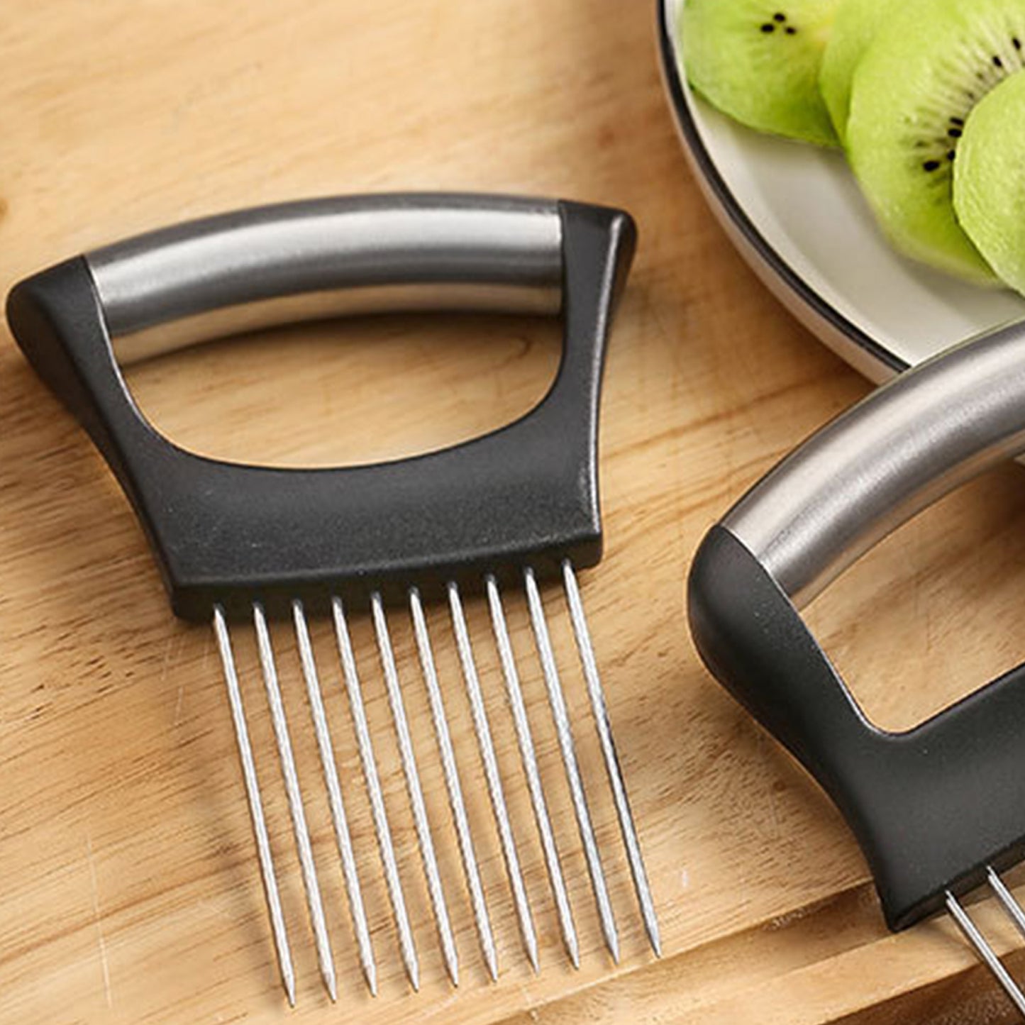 Cheer Collection Onion Holder for Slicing with Stainless Steel Prongs and Non-Slip Comfort Grip Handle