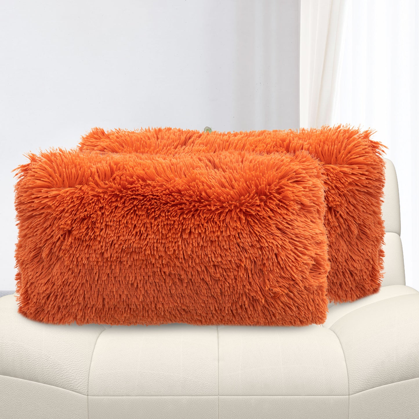 Cheer Collection Shaggy Long Hair Throw Pillows - Super Soft and Plush Faux Fur Lumbar Accent Pillows - 12 x 20 - Set of 2