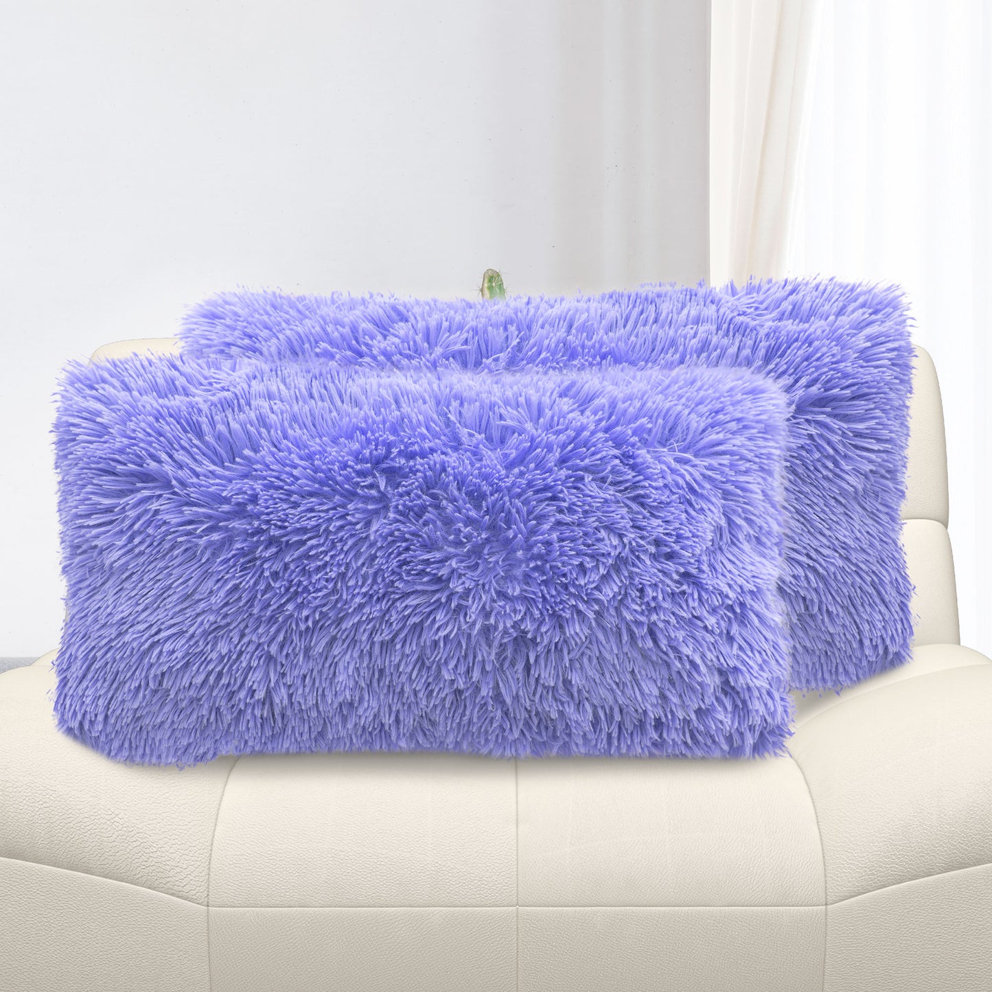 Cheer Collection Shaggy Long Hair Throw Pillows - Super Soft and Plush Faux Fur Lumbar Accent Pillows - 12 x 20 - Set of 2