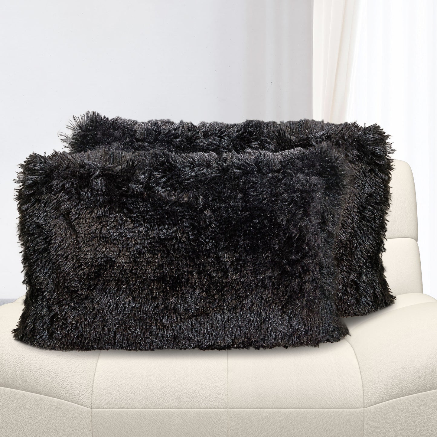 Cheer Collection Shaggy Long Hair Throw Pillows - Super Soft and Plush Faux Fur Lumbar Accent Pillows - 12 x 20 - Set of 2