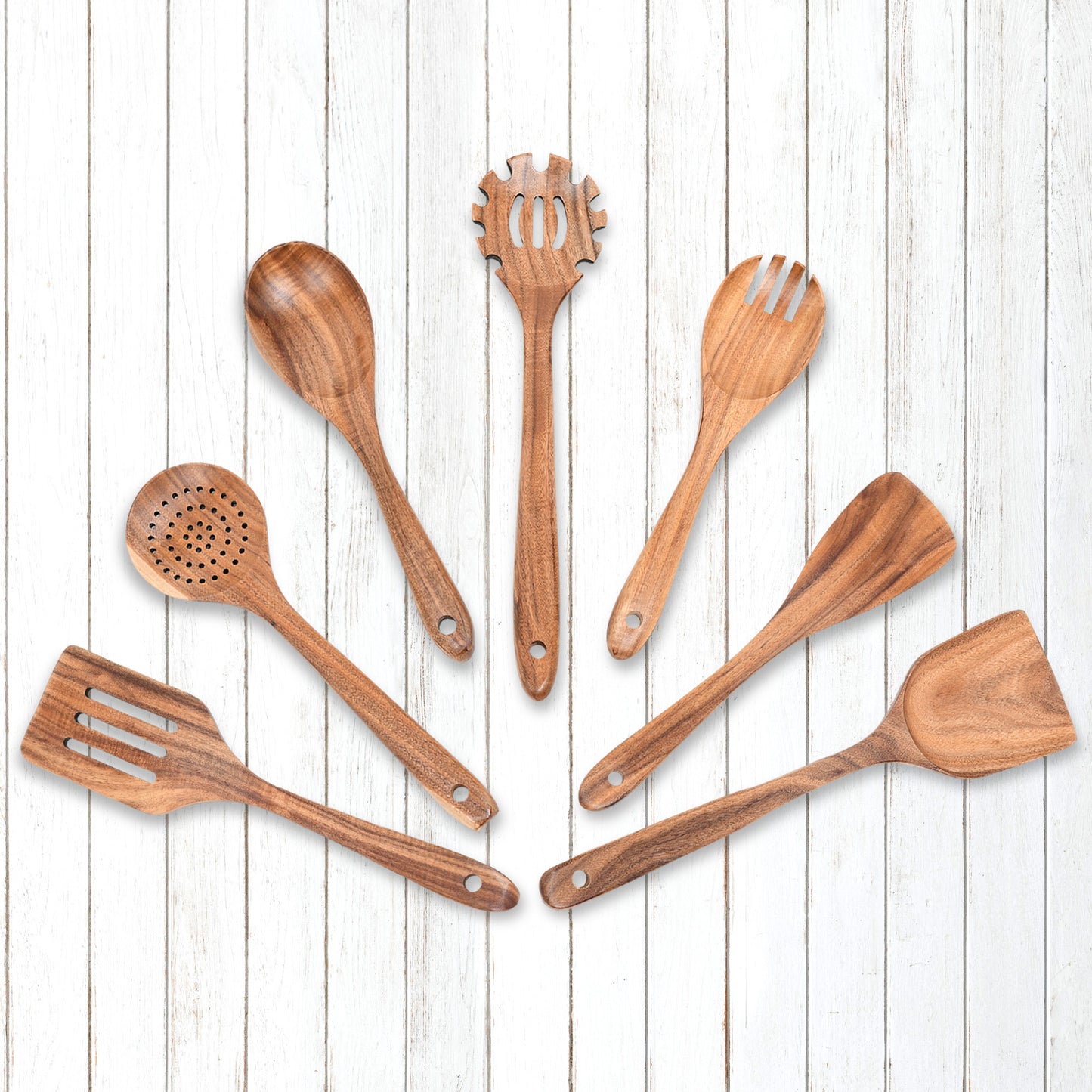 Cheer Collection 7 Piece Elegant Wooden Kitchen Utensils Set