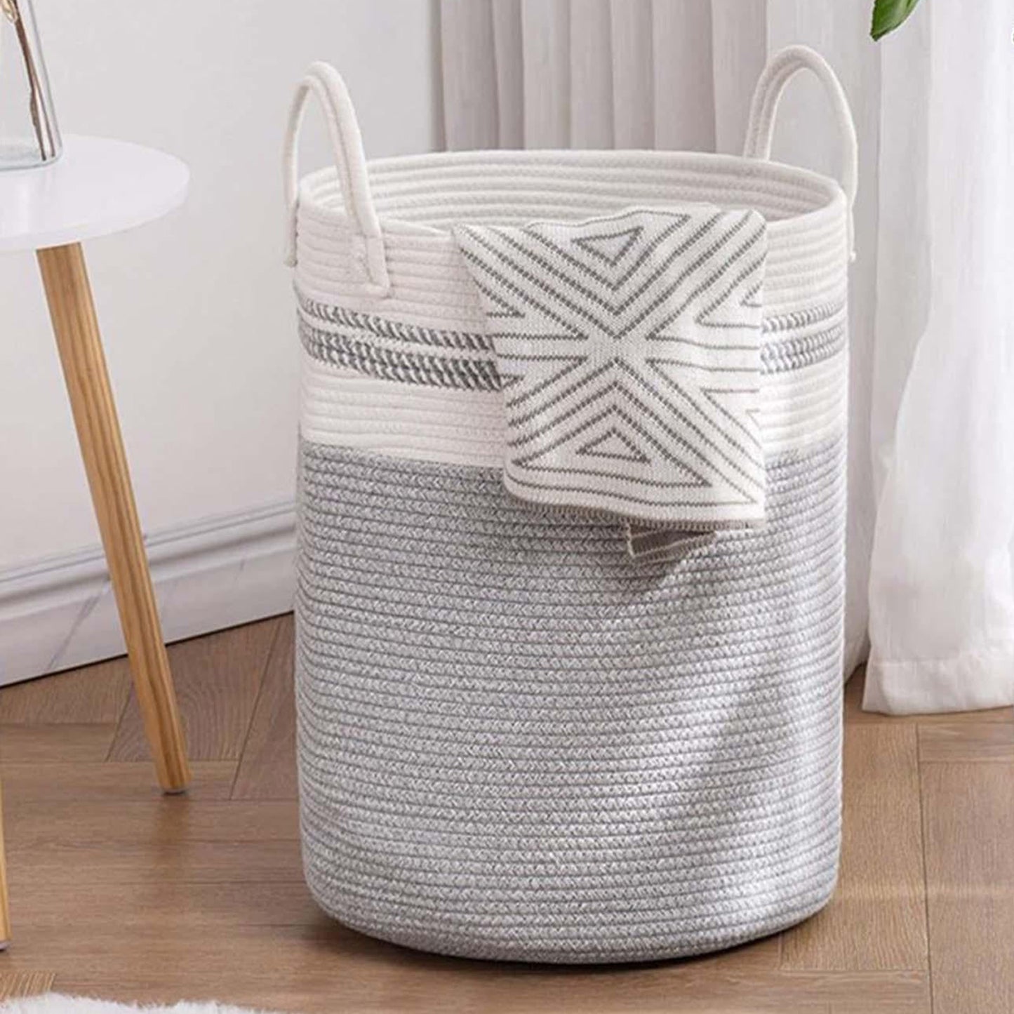 Cheer Collection Large Cotton Rope Laundry Hamper 16 x 16 x 22 Inch Versatile Storage Basket