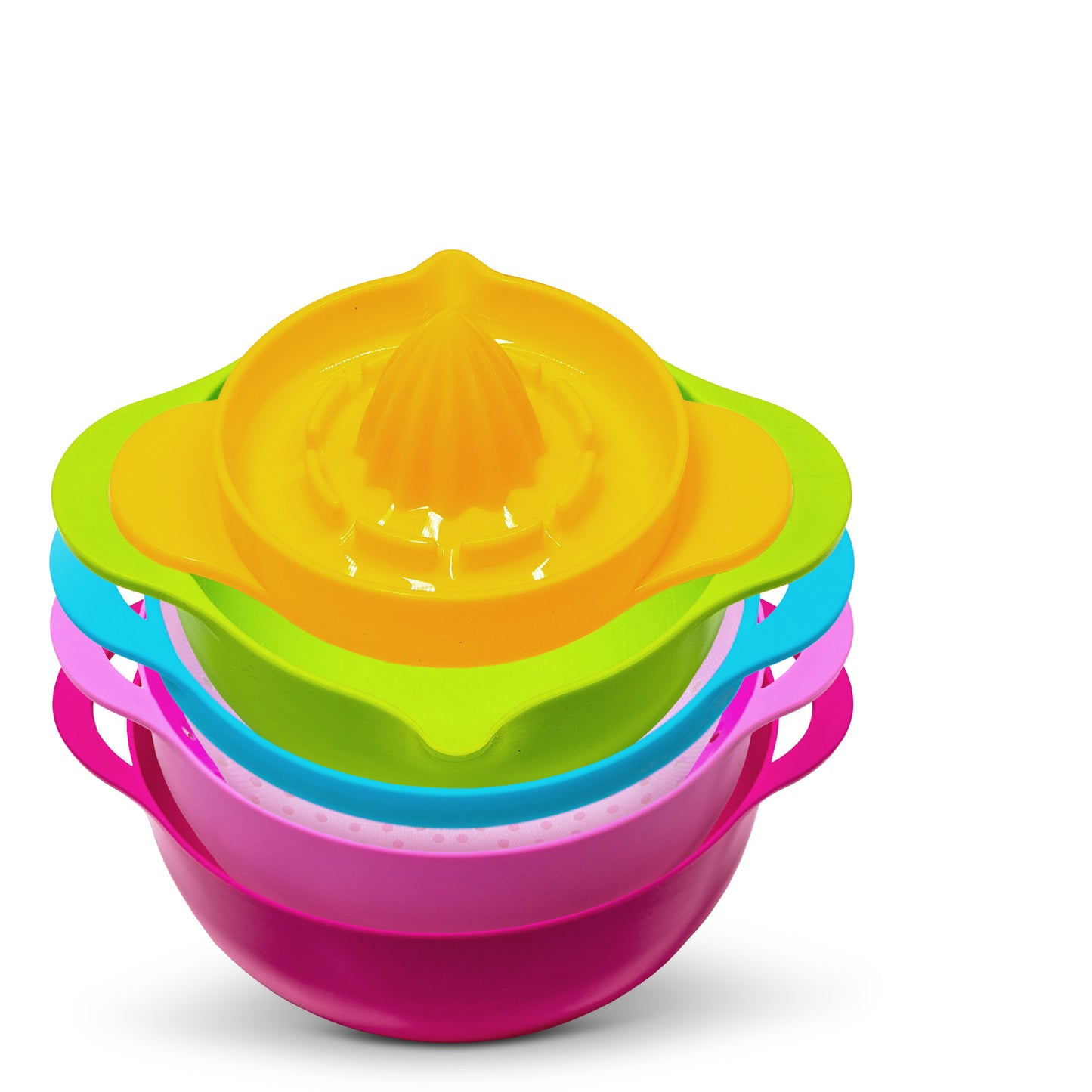 Cheer Collection 10 Piece Nested Bowl Set with Mixing Bowls, Juicer, Measuring Spoons, Sieve