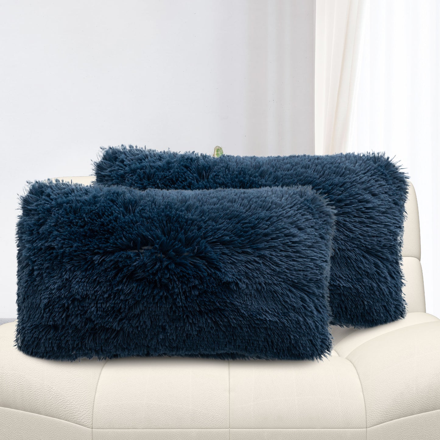 Cheer Collection Shaggy Long Hair Throw Pillows - Super Soft and Plush Faux Fur Lumbar Accent Pillows - 12 x 20 - Set of 2