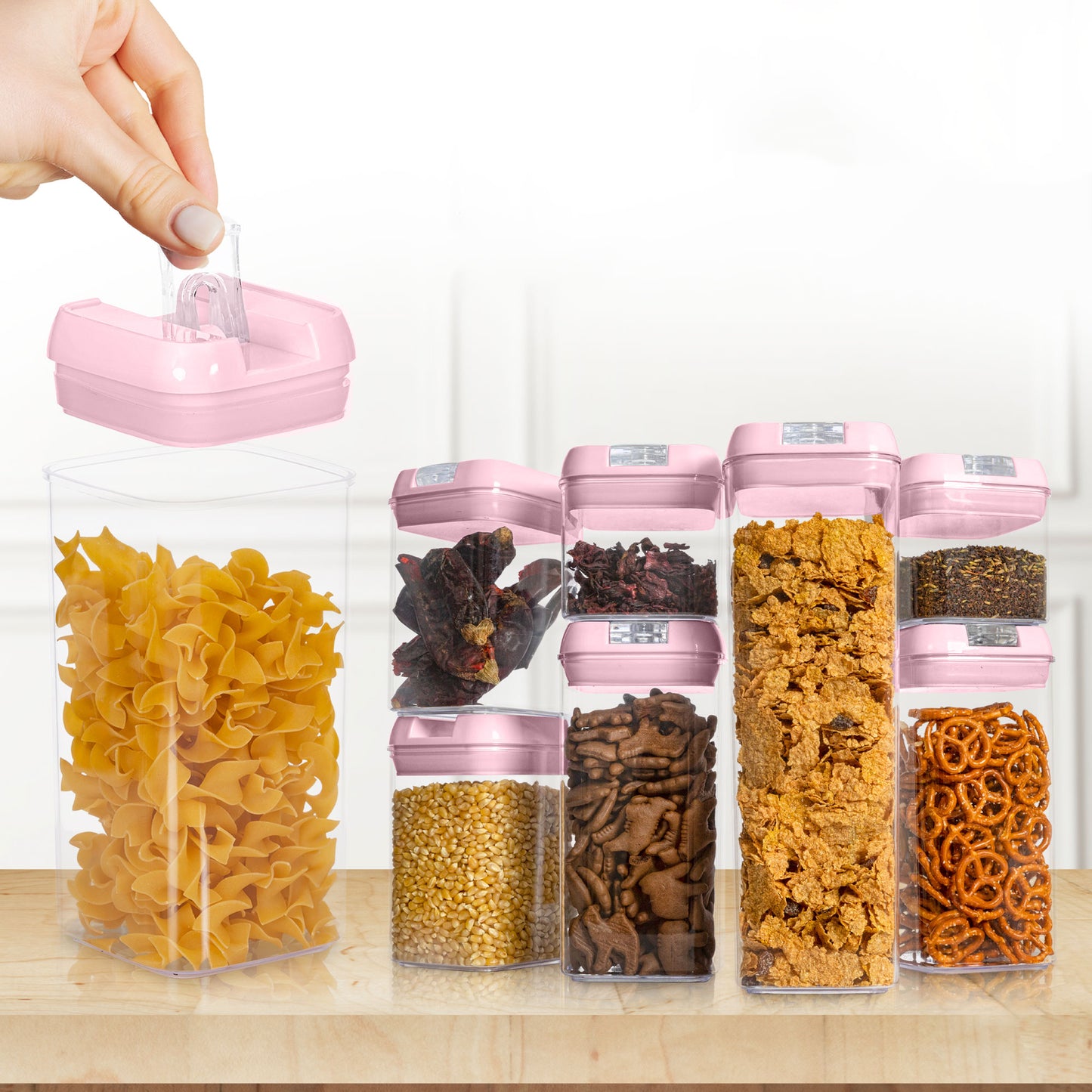 Cheer Collection Set of 7 Airtight Food Storage Containers plus Dry Erase Marker and Label - Multiple Colors Available