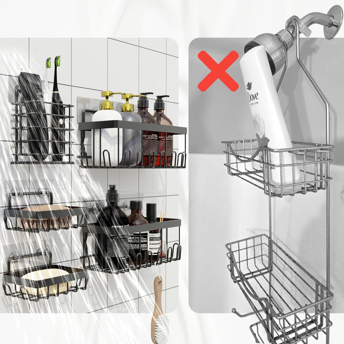 Cheer Collection 5-Pack Stainless Steel Shower Caddy and Kitchen Organizer with Adhesive Mount