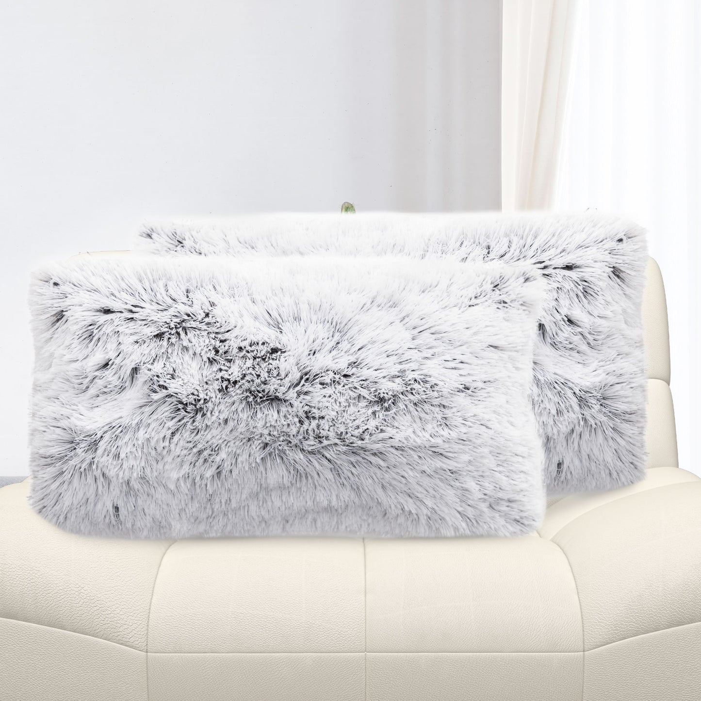 Cheer Collection Shaggy Long Hair Throw Pillows - Super Soft and Plush Faux Fur Lumbar Accent Pillows - 12 x 20 - Set of 2