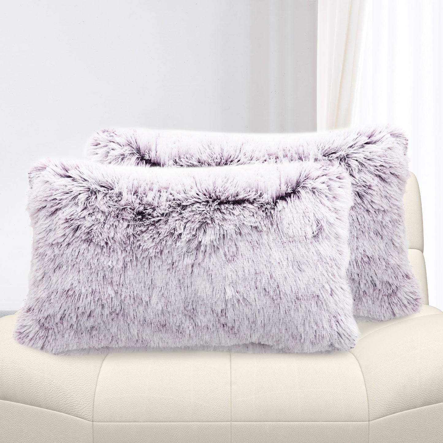Cheer Collection Shaggy Long Hair Throw Pillows - Super Soft and Plush Faux Fur Lumbar Accent Pillows - 12 x 20 - Set of 2