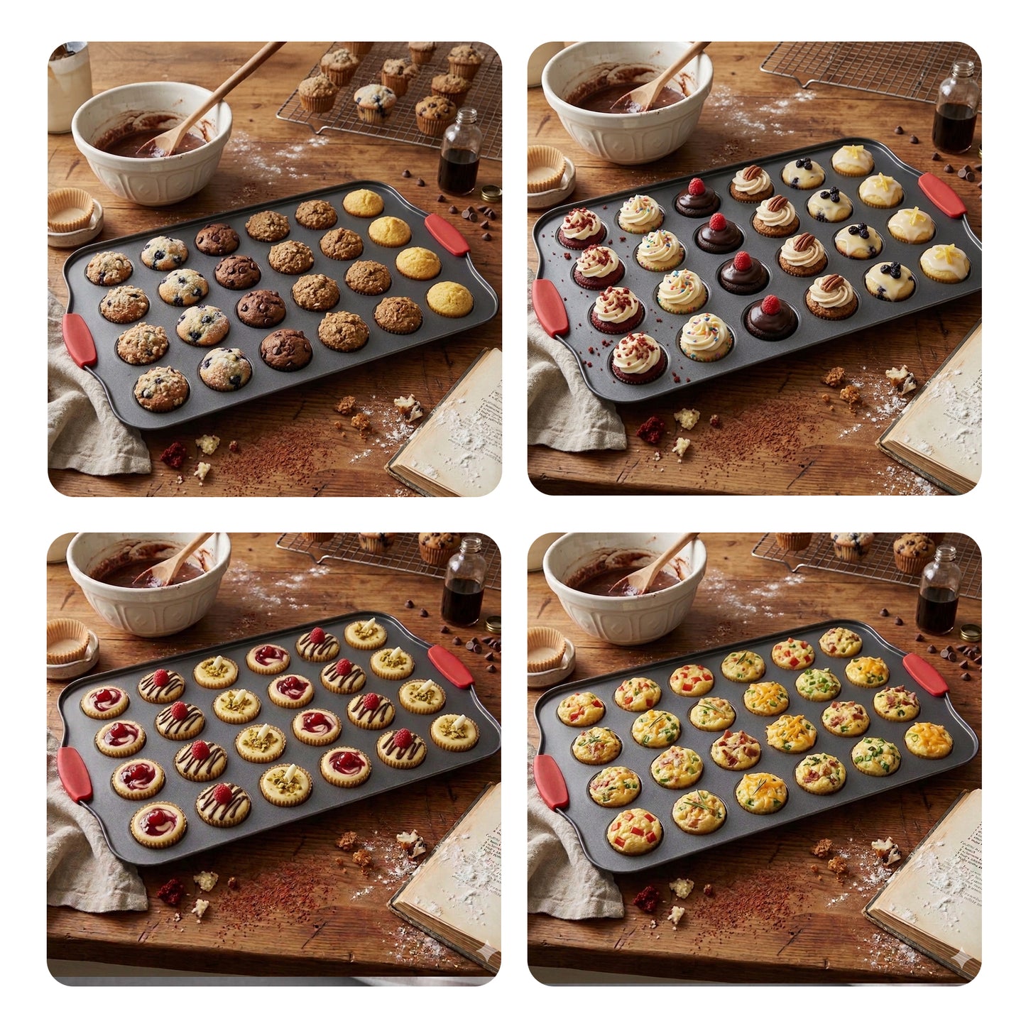 Cheer Collection 24-Cup Carbon Steel Mini Muffin Pans with Silicone Handles, Set of 2