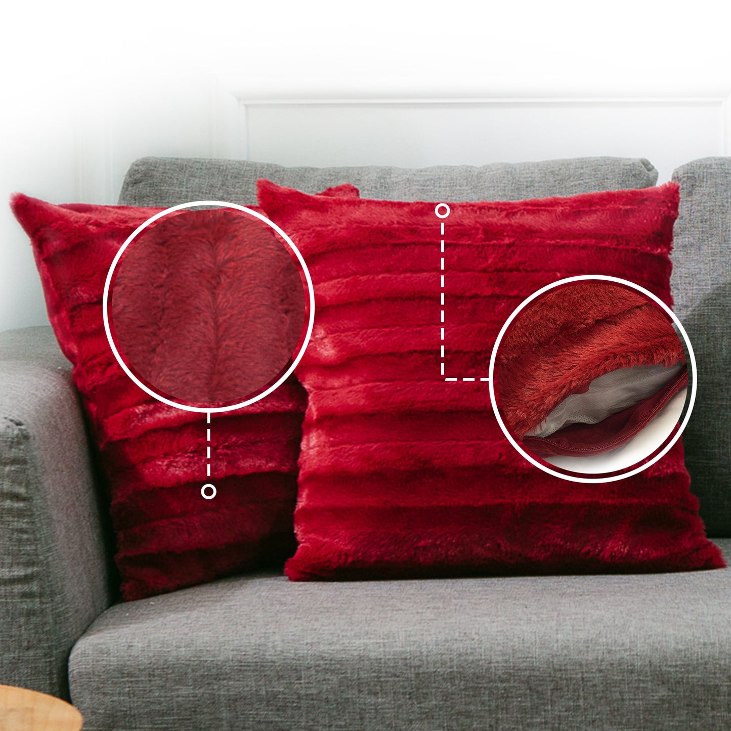 Cheer Collection Set of 2 Faux Fur Throw Pillows 22" x 22"