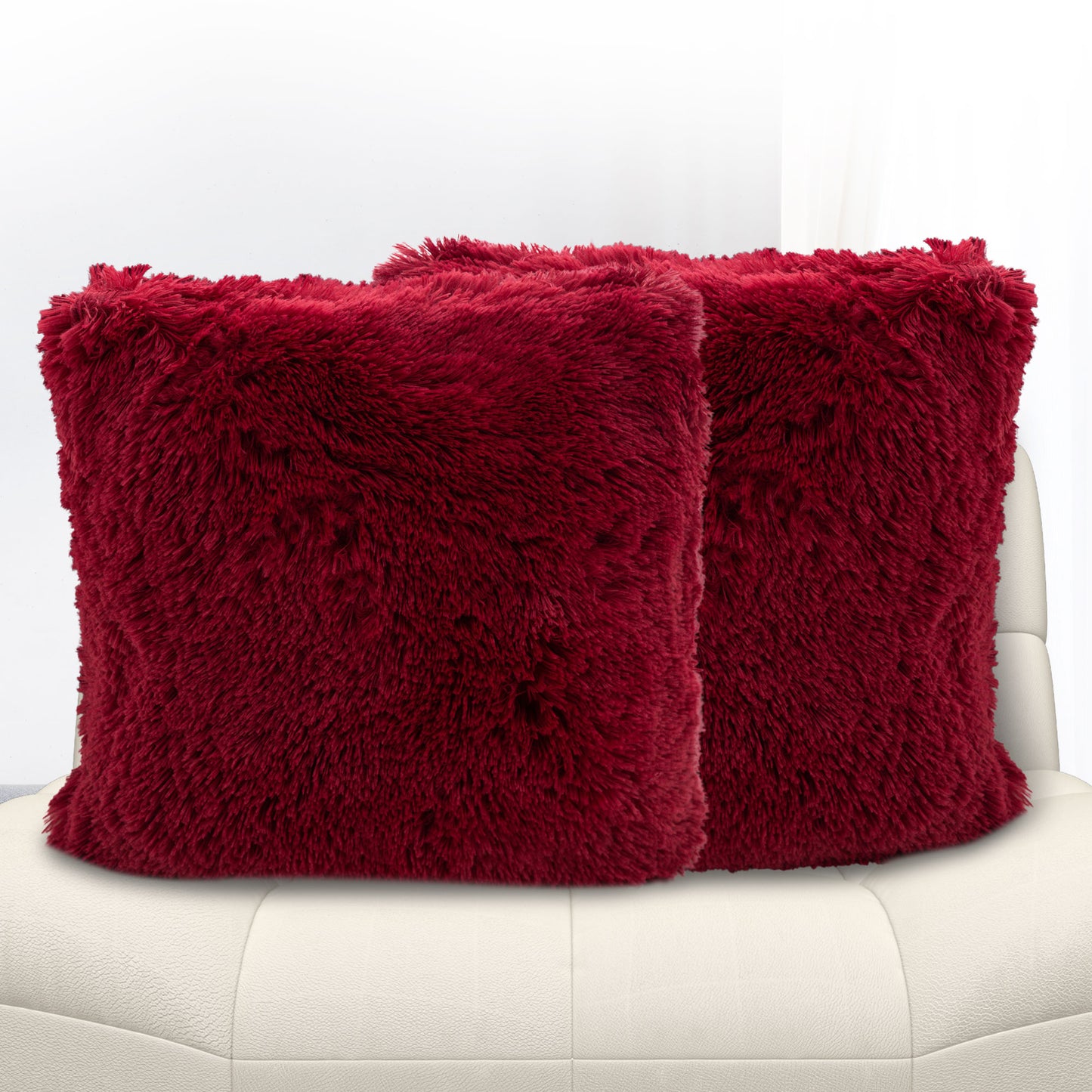 Cheer Collection Set of 2 Shaggy Long Hair Throw Pillows | Super Soft and Plush Faux Fur Accent Pillows - 18 x 18 inches