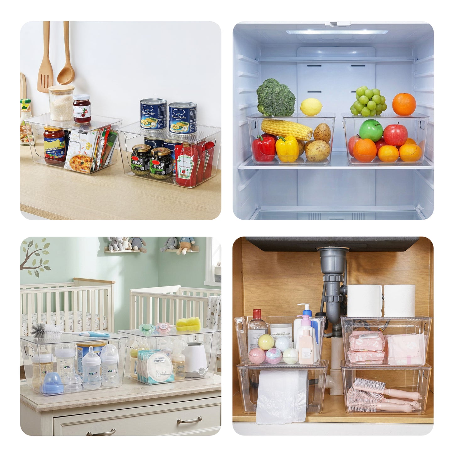 Cheer Collection Clear Stackable Storage Bins with Lids for Home Organization, Trash Bags & Pantry Storage, Set of 2