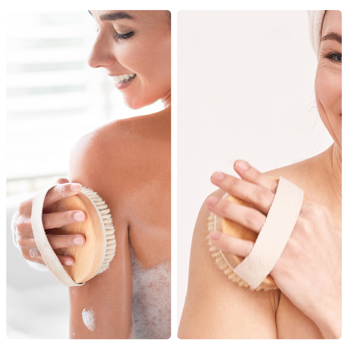 Cheer Collection Natural Bristle Exfoliating Body Brush Set for Daily Care with Comfort Grip