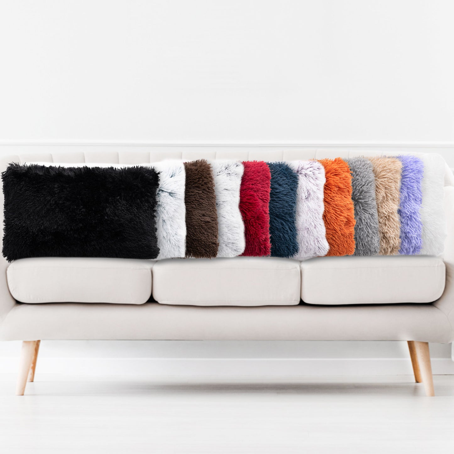 Cheer Collection Shaggy Long Hair Throw Pillows - Super Soft and Plush Faux Fur Lumbar Accent Pillows - 12 x 20 - Set of 2