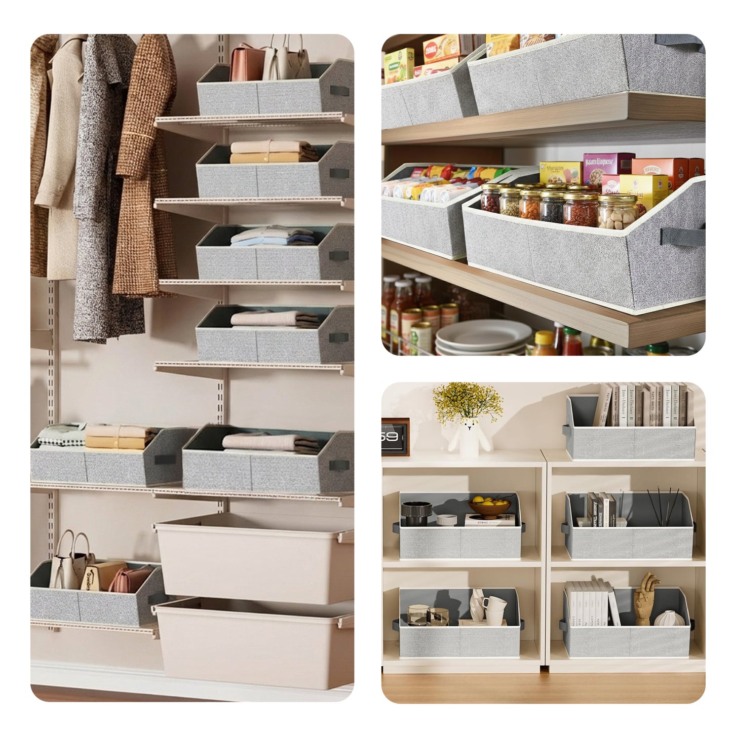 Cheer Collection Trapezoid Closet Organizer Bins 6 Pack Light Gray Shelf Storage