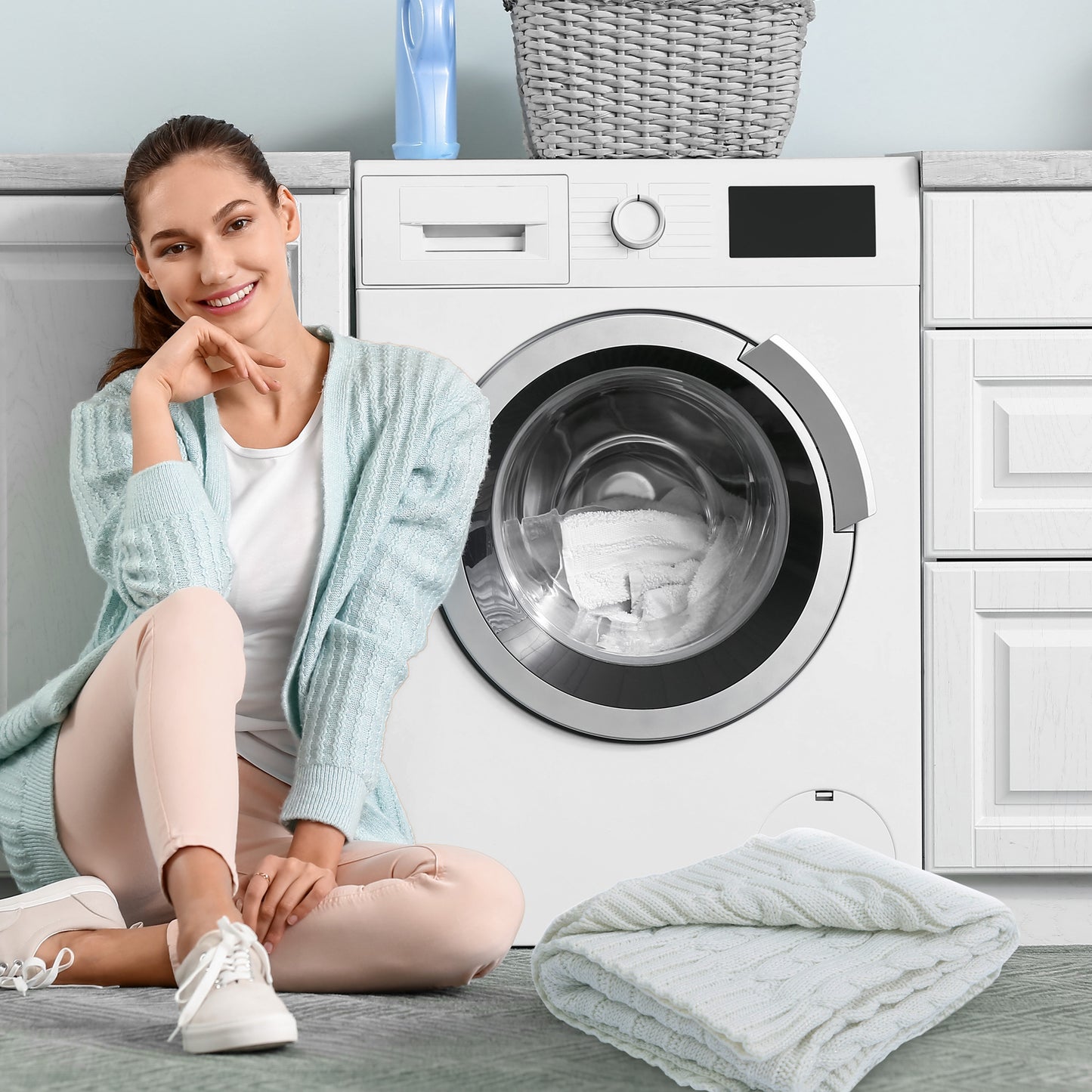 Cheer Collection Knitted Throw Blanket, Soft Cable Knit 100% Acrylic Accent Throw - Ivory, 50" x 60"