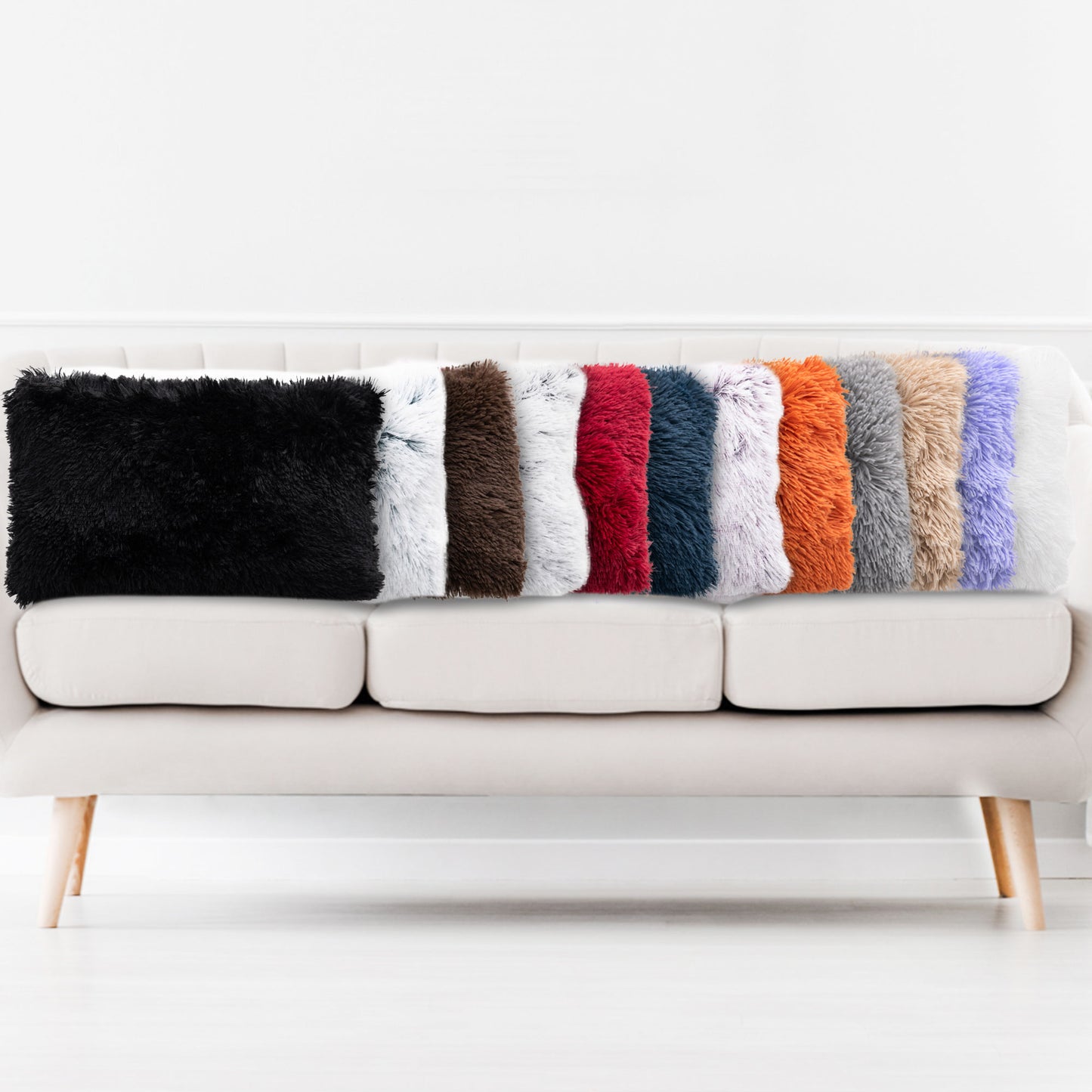 Cheer Collection Shaggy Long Hair Throw Pillows - Super Soft and Plush Faux Fur Lumbar Accent Pillows - 12 x 20 - Set of 2