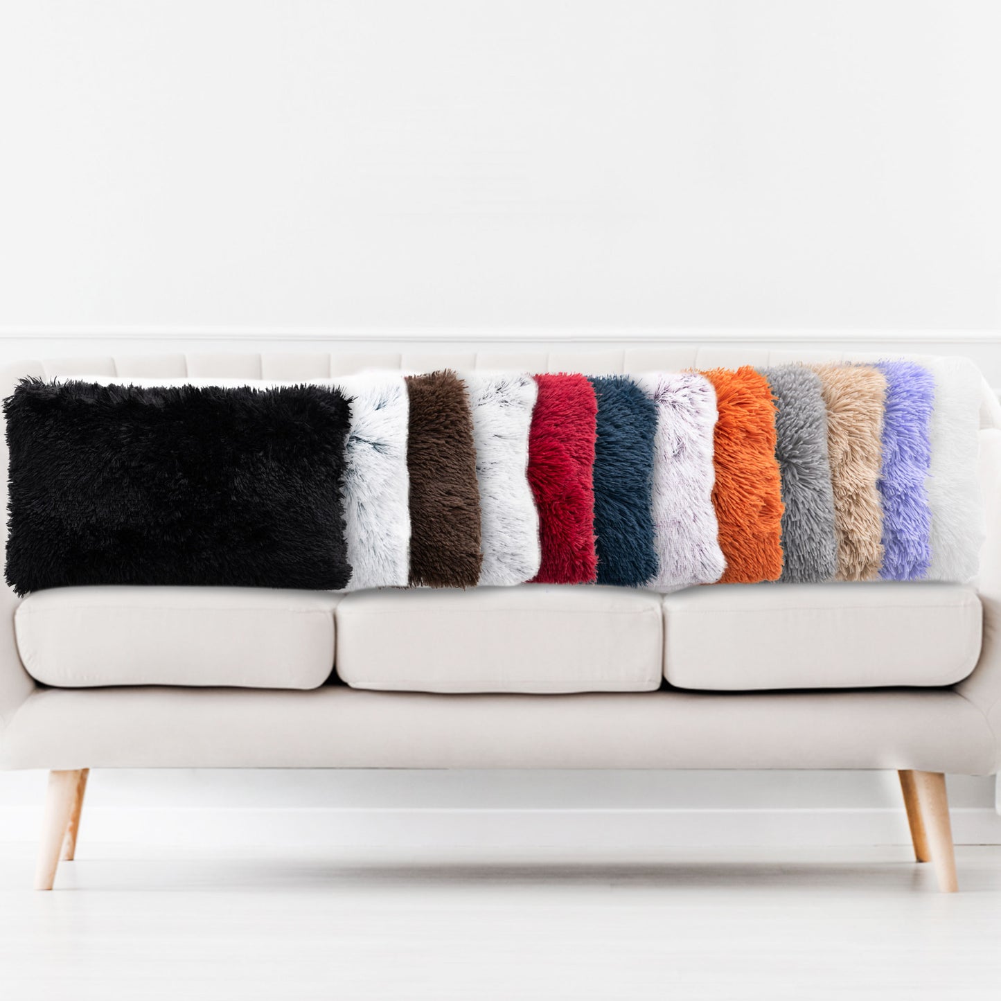 Cheer Collection Shaggy Long Hair Throw Pillows - Super Soft and Plush Faux Fur Lumbar Accent Pillows - 12 x 20 - Set of 2