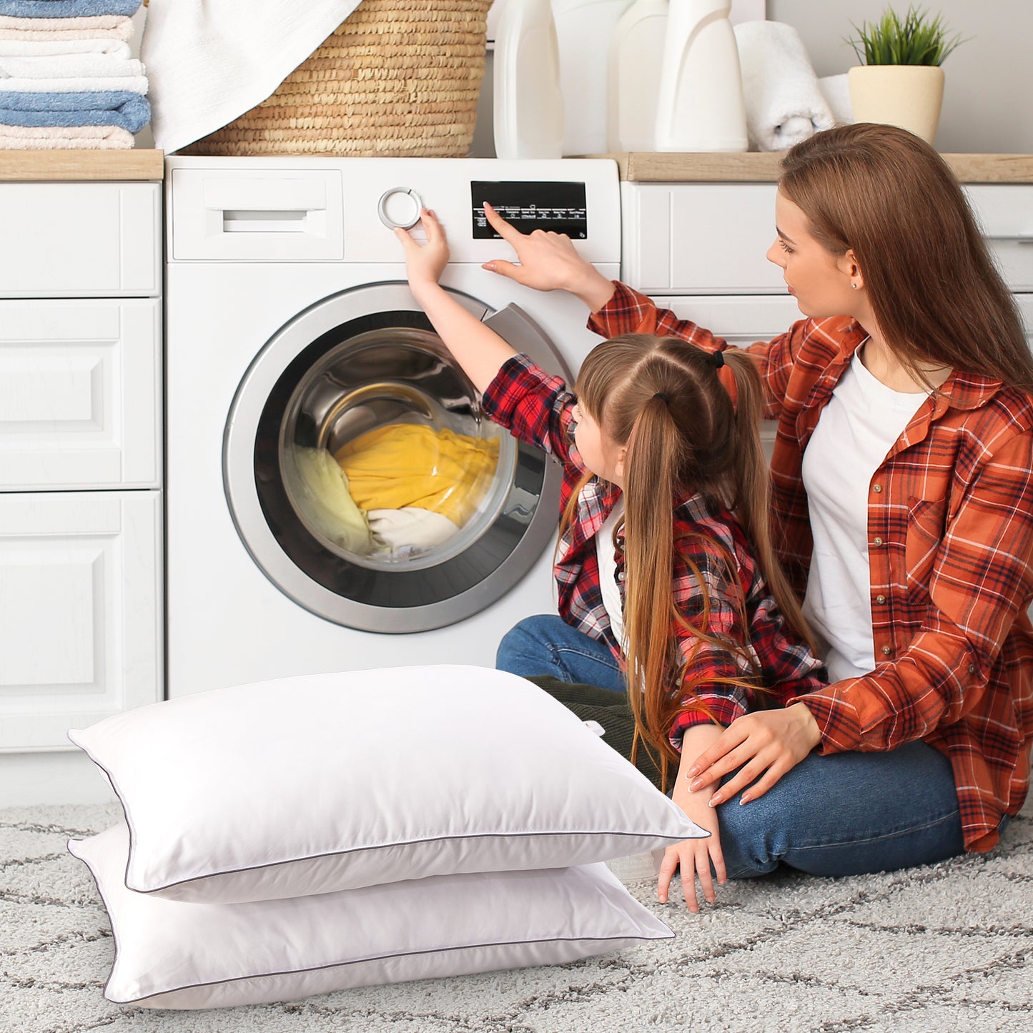 Cheer Collection Set of 2 Organic Kapok Bed Pillows and Sham Inserts - with plush Microfiber Shell