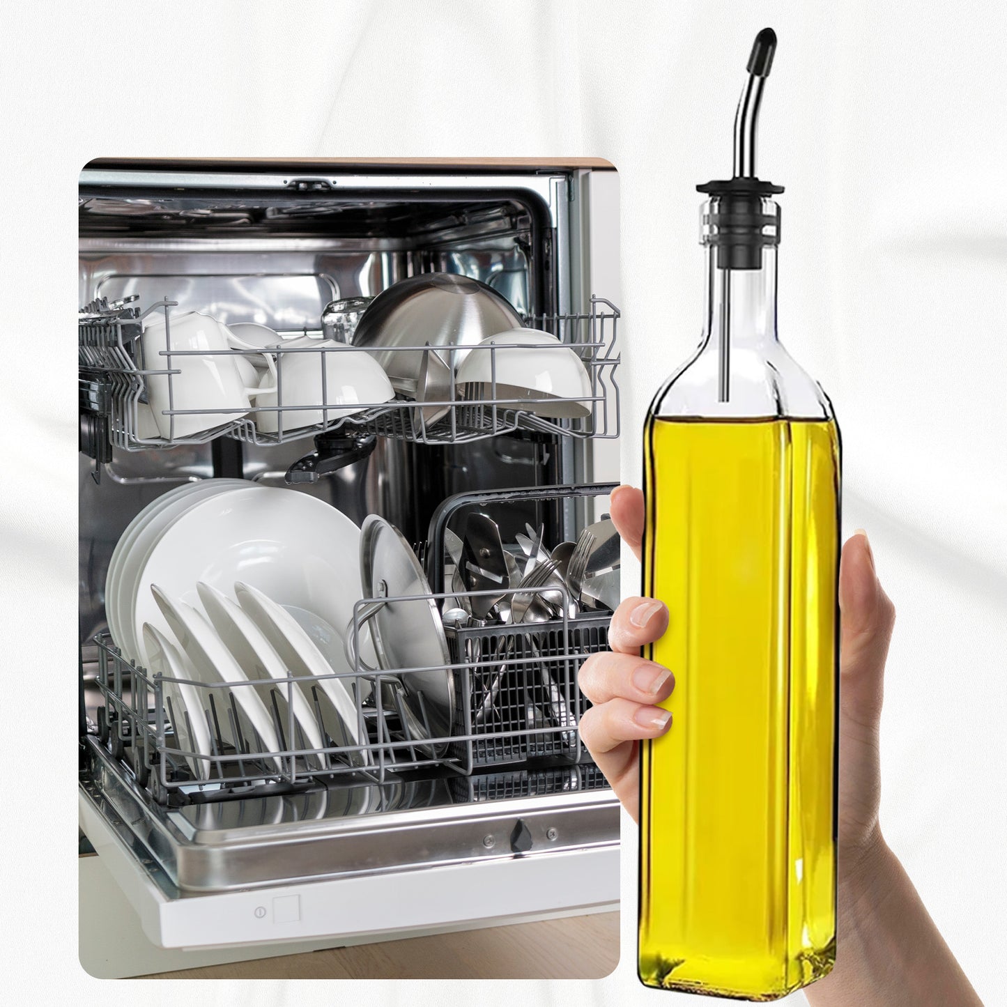 Cheer Collection 2 Pack Glass Olive Oil Dispenser Set 17oz with Funnel Brush Spouts and Labels
