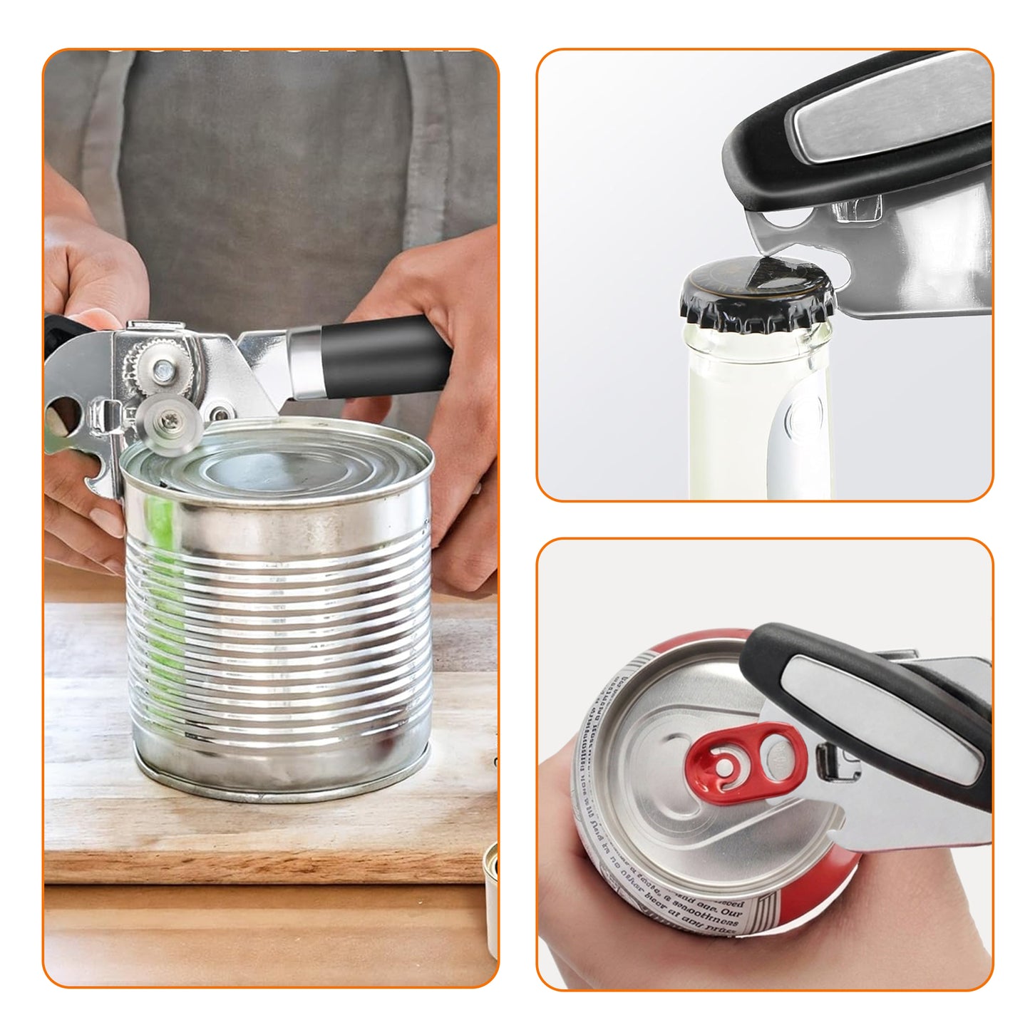 Cheer Collection Heavy Duty Stainless Steel Can Opener with Soft Grip Handles Manual Kitchen Can and Bottle Opener