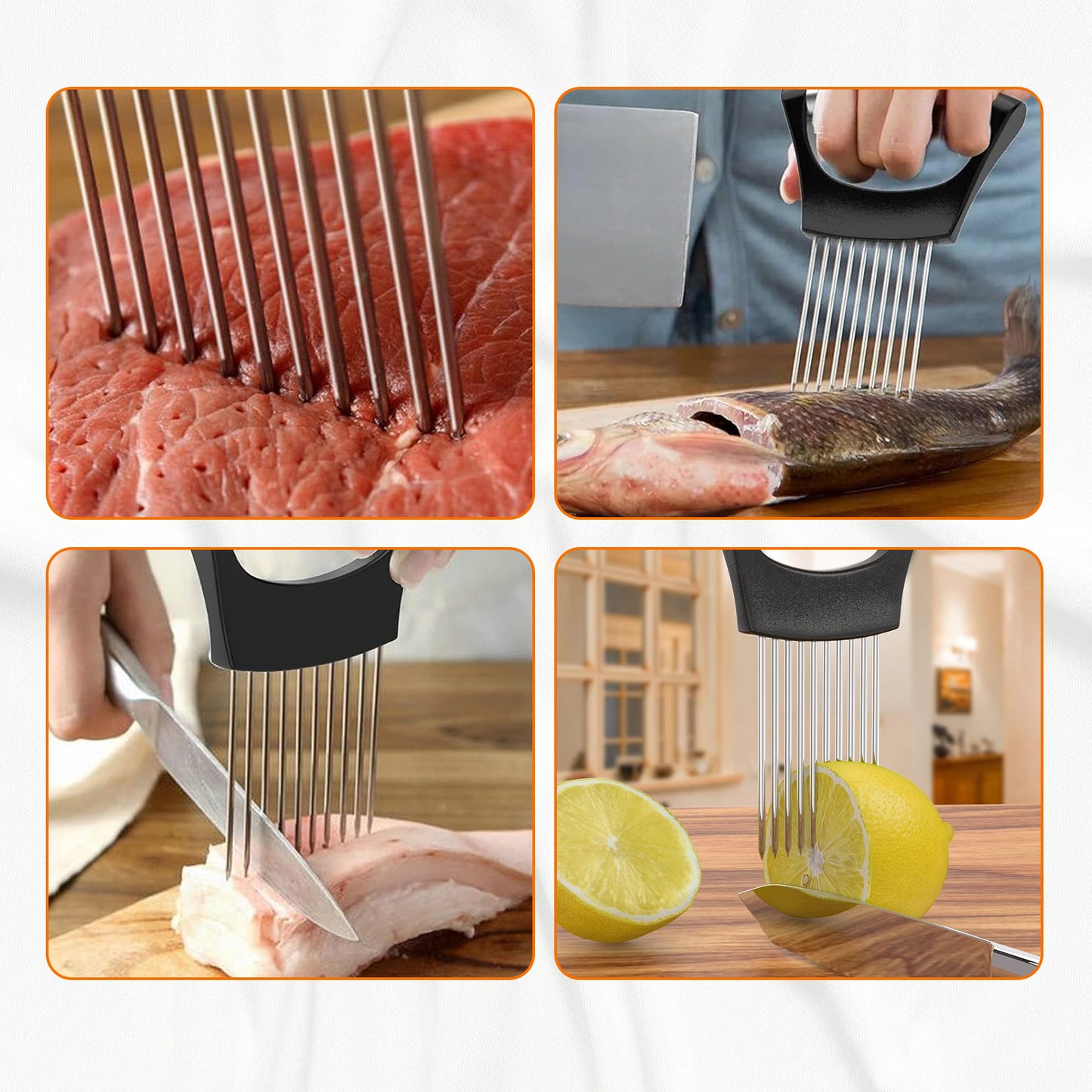 Cheer Collection Onion Holder for Slicing with Stainless Steel Prongs and Non-Slip Comfort Grip Handle