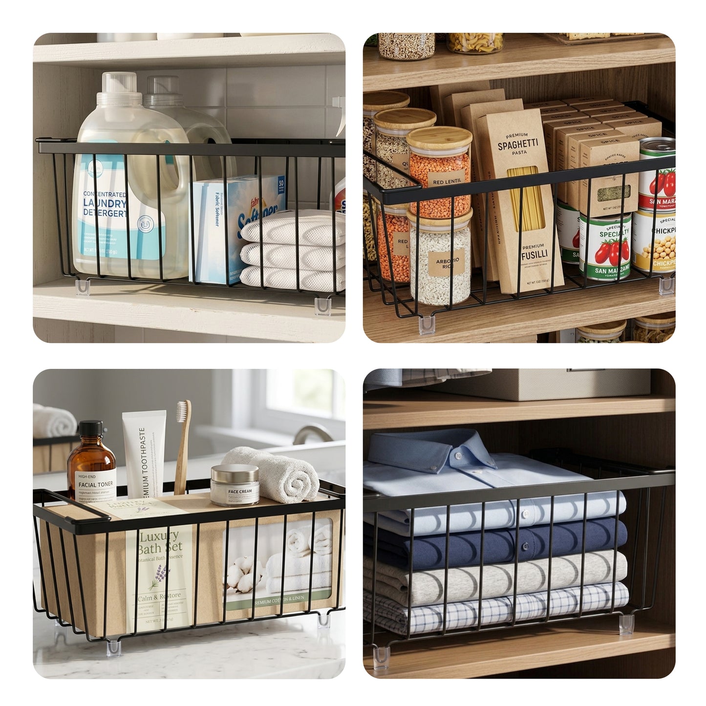 Cheer Collection Stackable Metal Freezer Organizer Baskets for Freezer & Home Storage, Set of 4