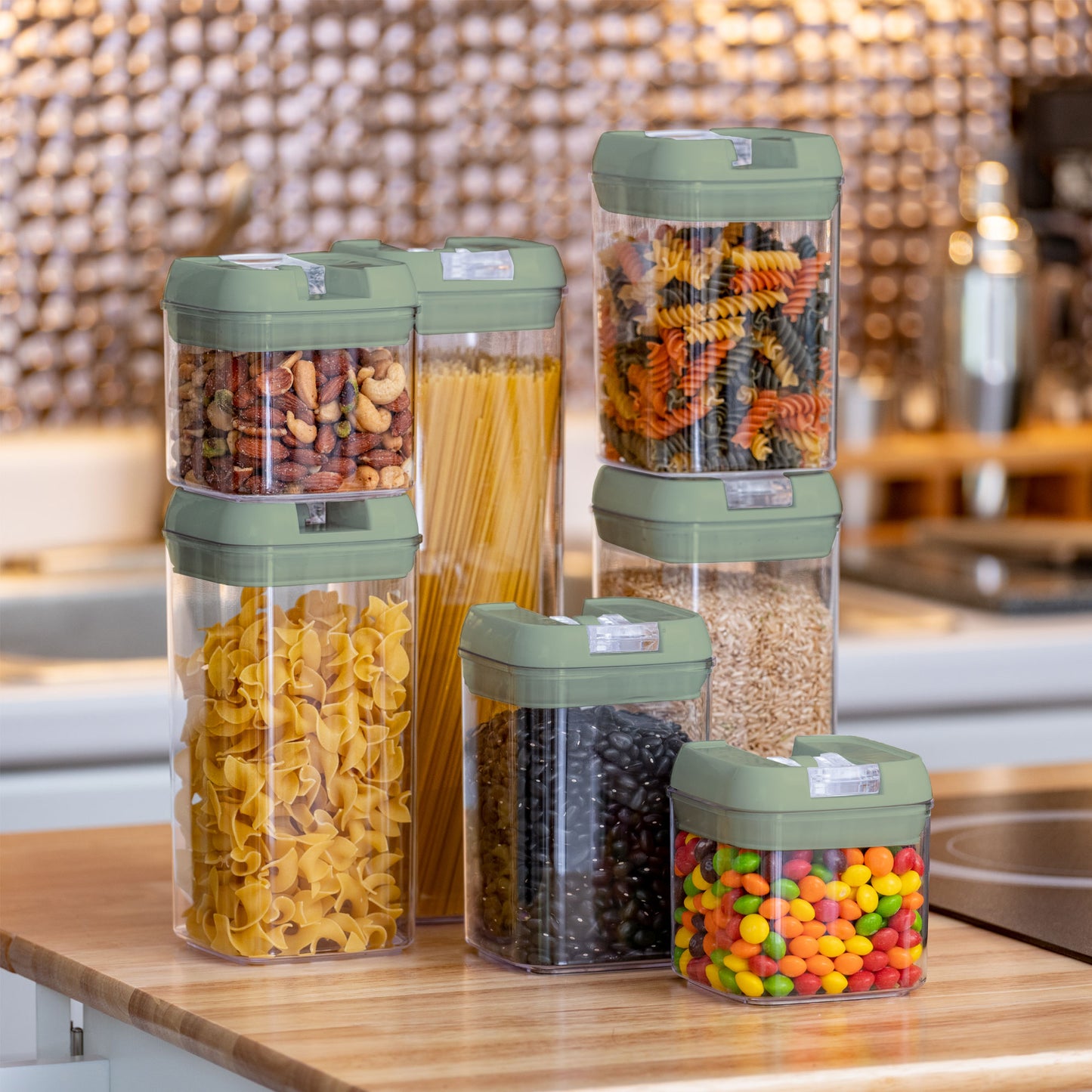 Cheer Collection Set of 7 Airtight Food Storage Containers plus Dry Erase Marker and Label - Multiple Colors Available