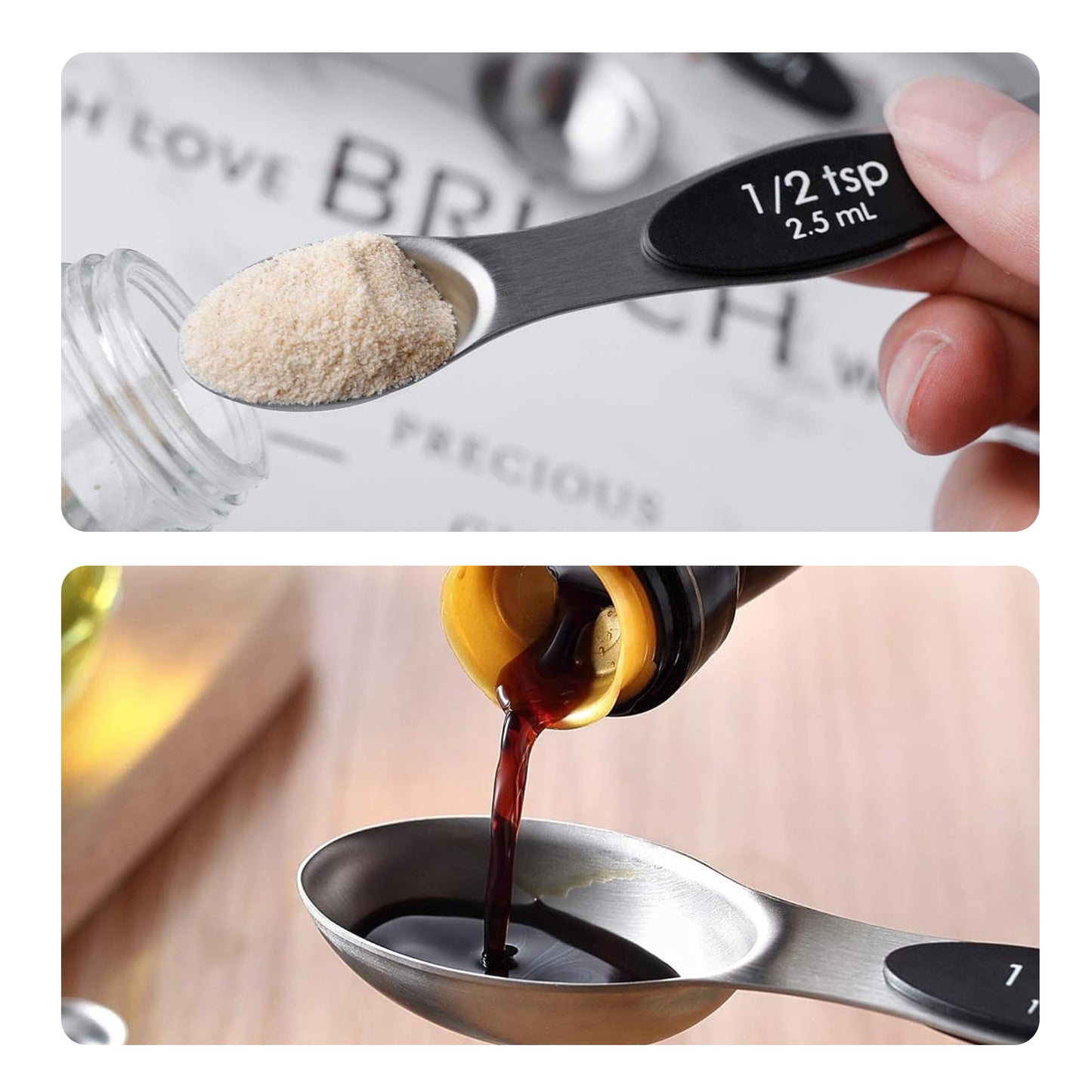 Cheer Collection Magnetic Stainless Steel Measuring Spoons Set with Leveler for Baking Cooking