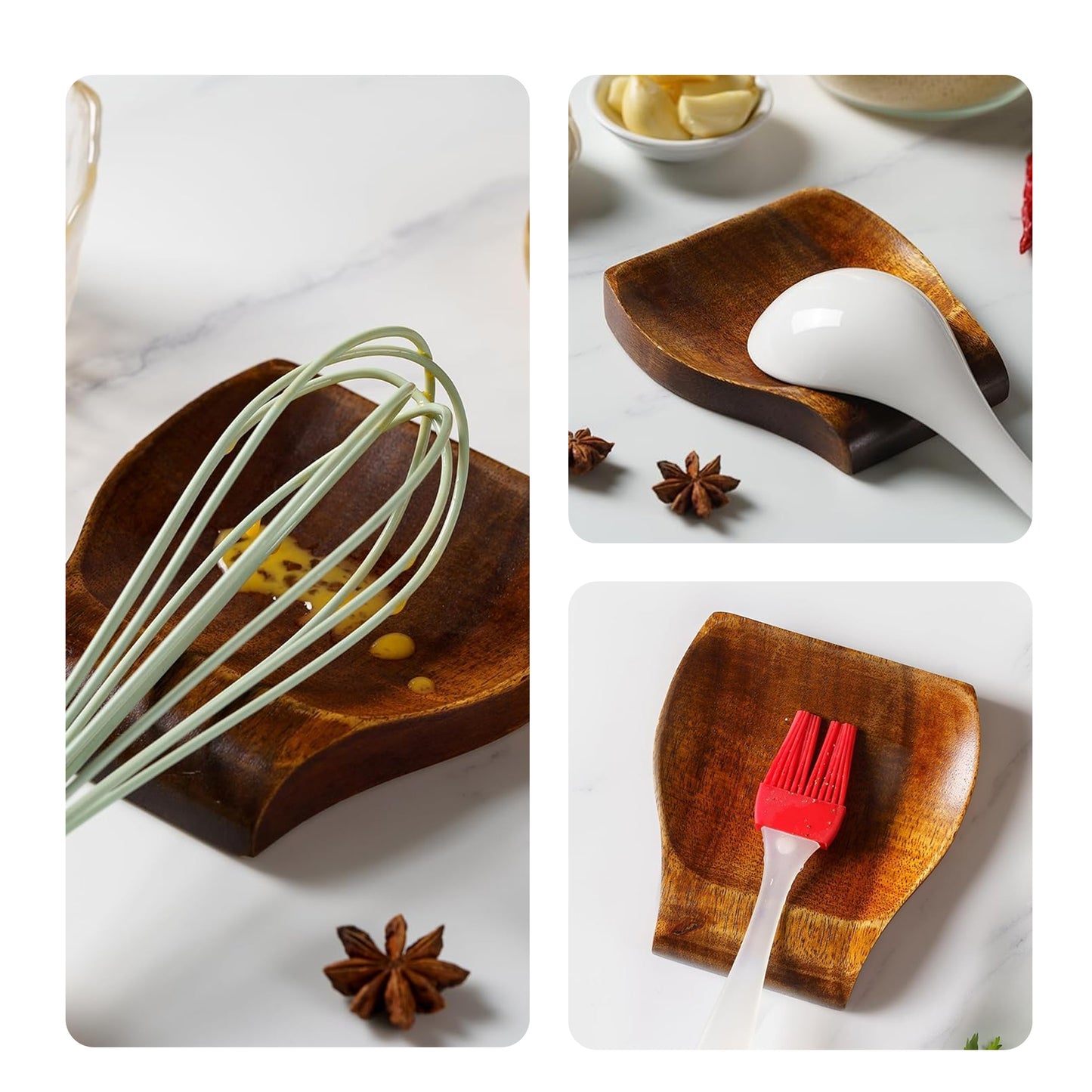 Cheer Collection Teak Wood Spoon Rest for Kitchen Counter with Non Slip Base