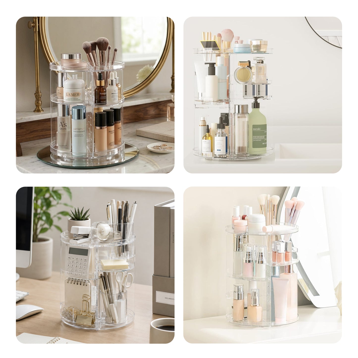 Cheer Collection Clear Rotating Skincare Organizer with 8 Adjustable Layers