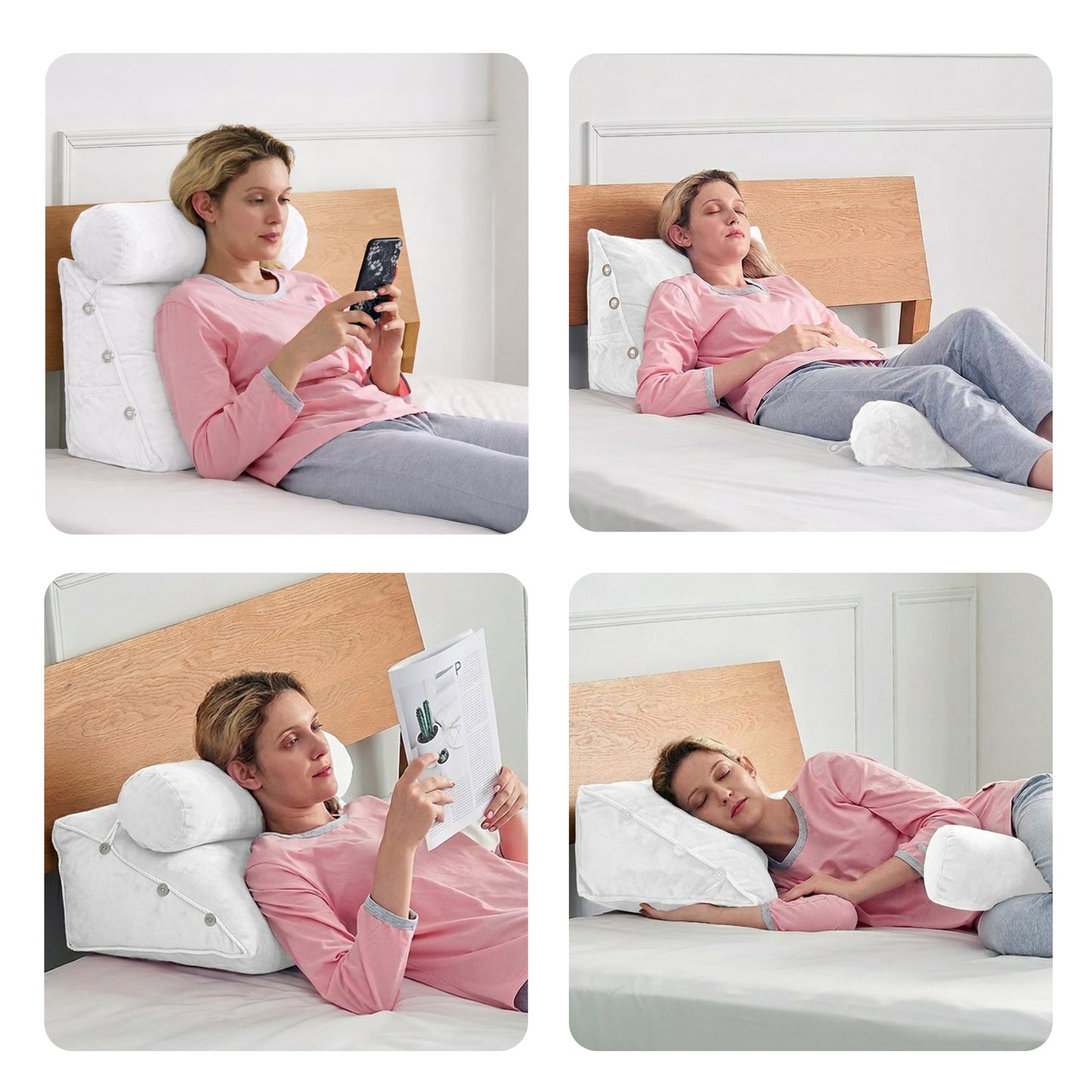 Cheer Collection Wedge Shaped Back Support Pillow and Bed Rest Cushion for Reading, Gaming, Watching - with Adjustable Neck Pillow