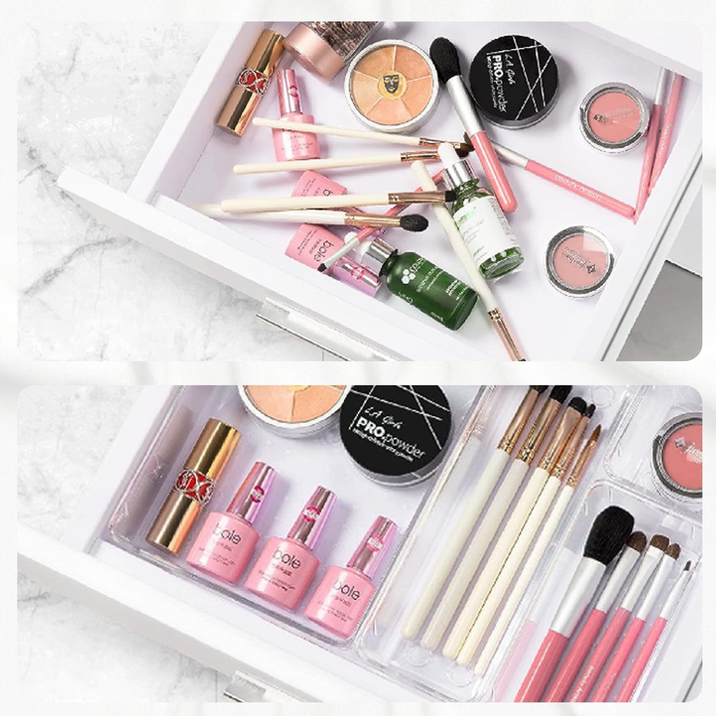 Cheer Collection 25 Piece Clear Plastic Drawer Organizer Set for Makeup, Office, Kitchen & Vanity