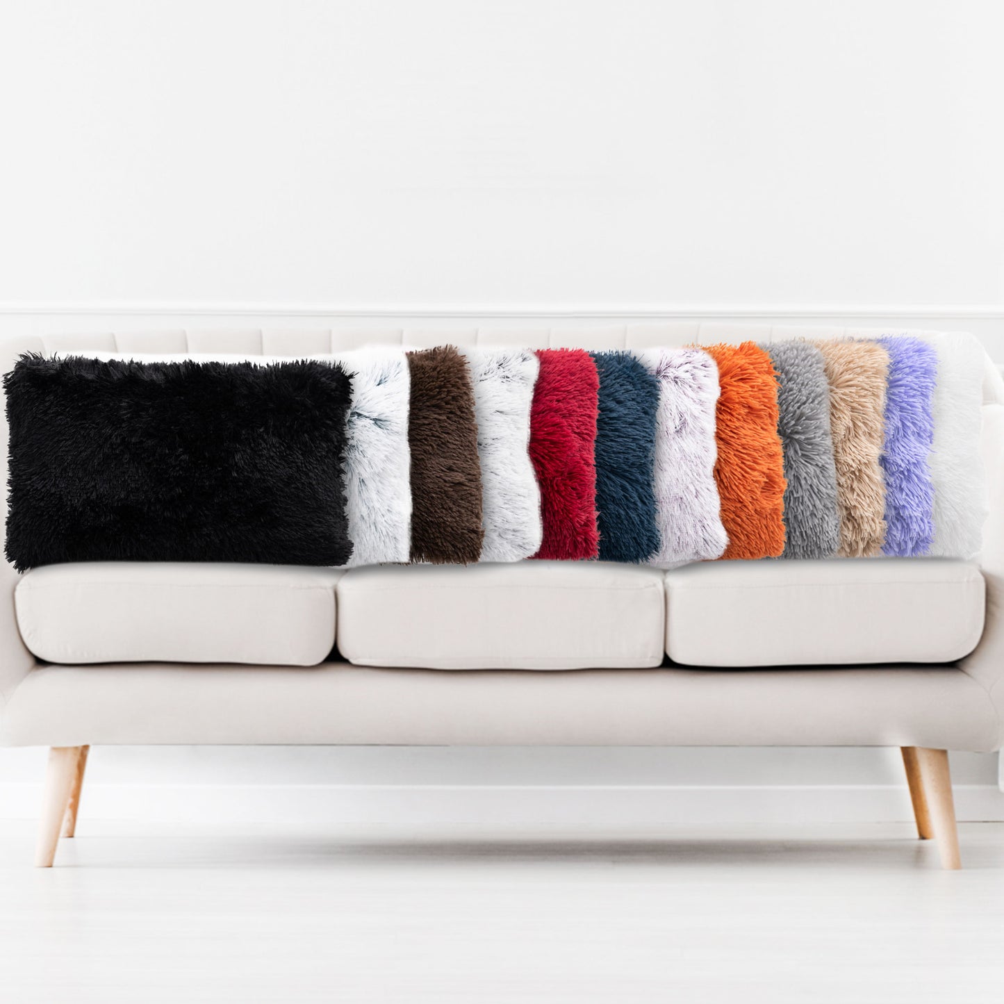 Cheer Collection Shaggy Long Hair Throw Pillows - Super Soft and Plush Faux Fur Lumbar Accent Pillows - 12 x 20 - Set of 2