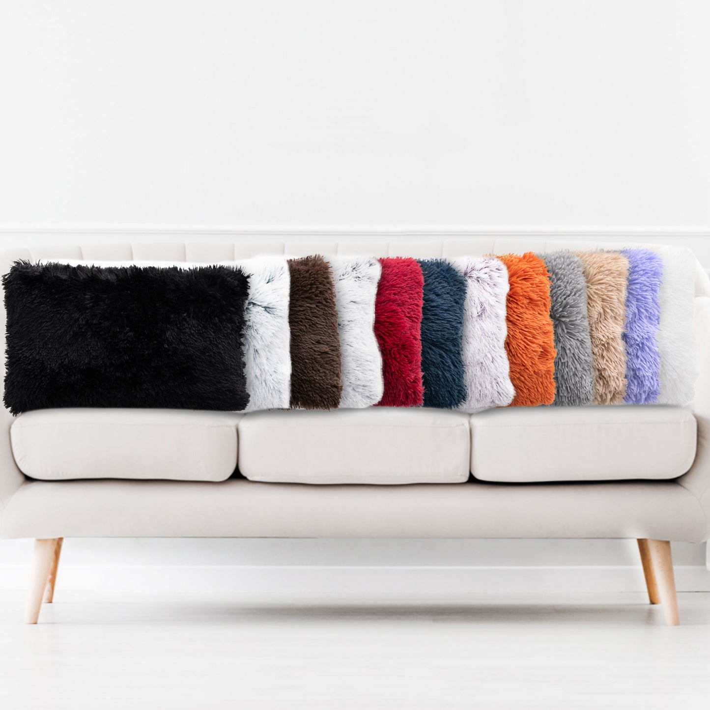 Cheer Collection Shaggy Long Hair Throw Pillows - Super Soft and Plush Faux Fur Lumbar Accent Pillows - 12 x 20 - Set of 2