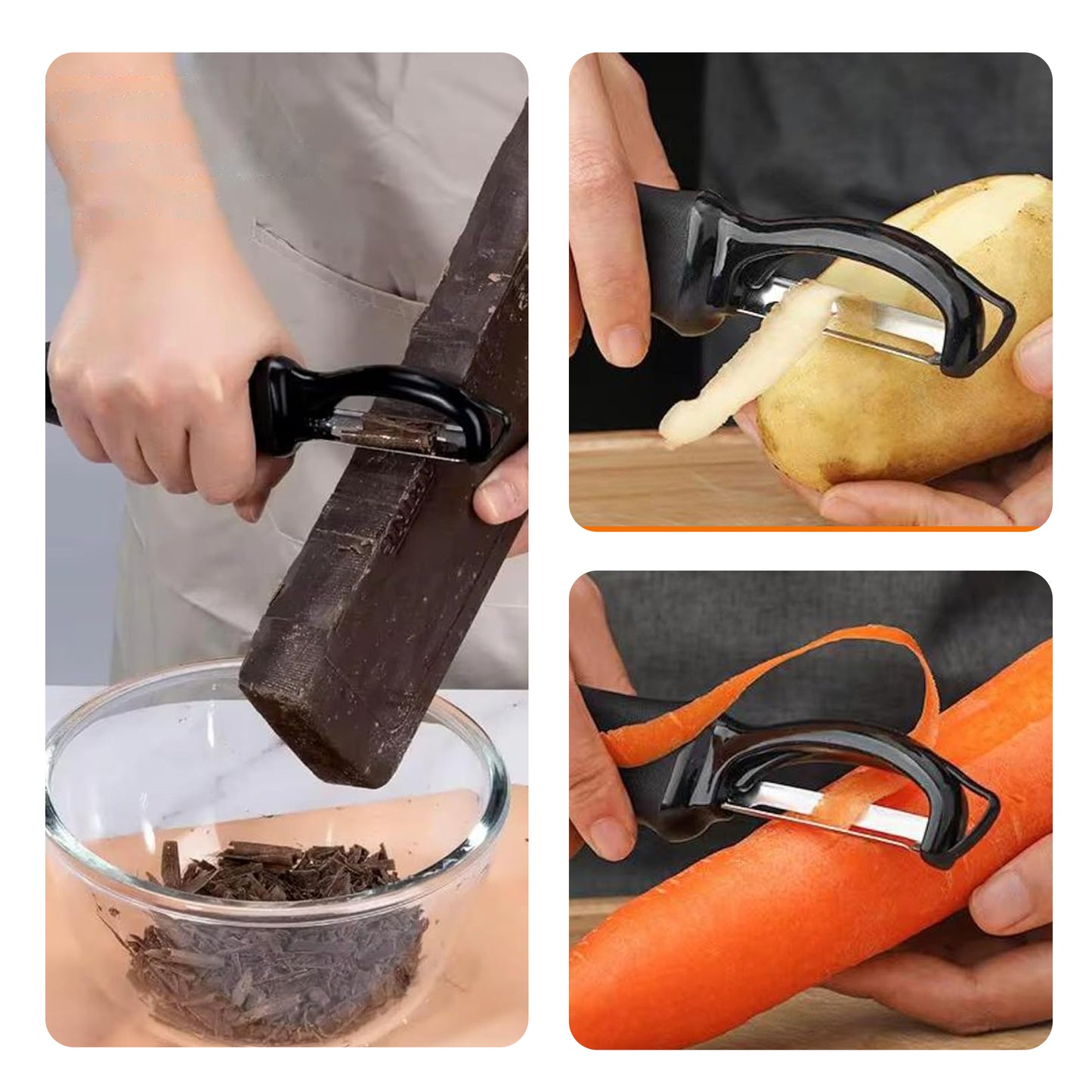 Cheer Collection Swivel Vegetable Peeler with Stainless Steel Twin Blades Black