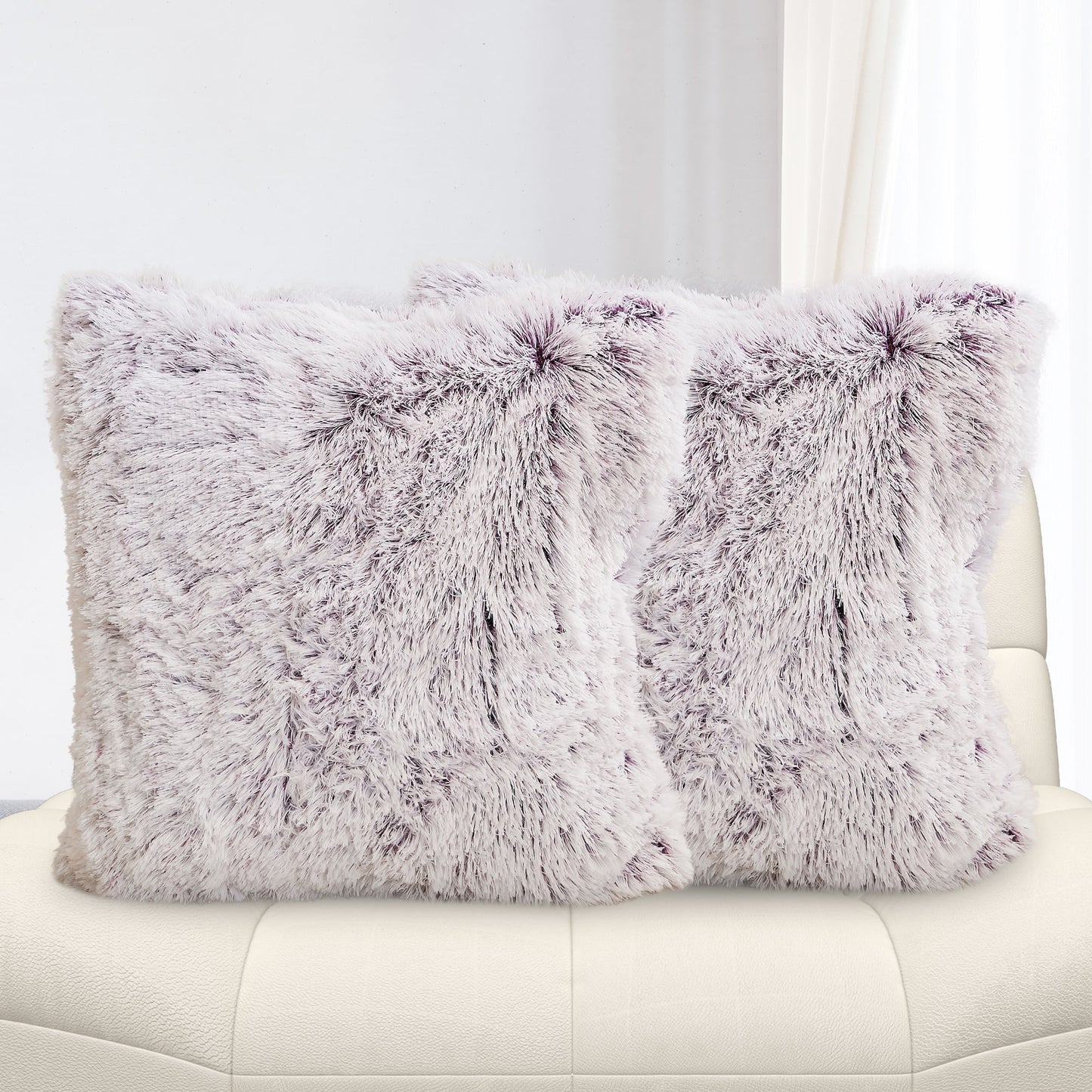 Cheer Collection Set of 2 Shaggy Long Hair Throw Pillows | Super Soft and Plush Faux Fur Accent Pillows - 18 x 18 inches