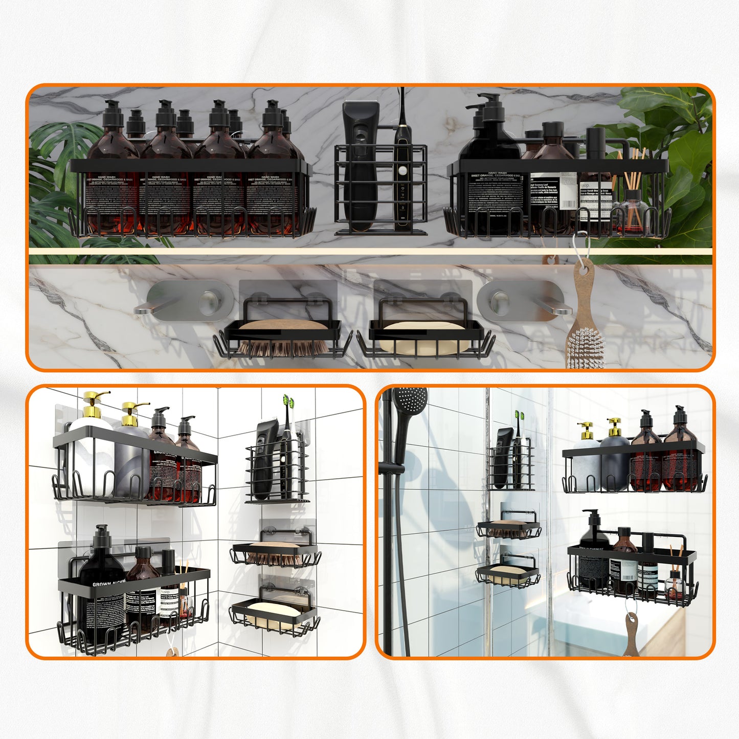 Cheer Collection 5-Pack Stainless Steel Shower Caddy and Kitchen Organizer with Adhesive Mount